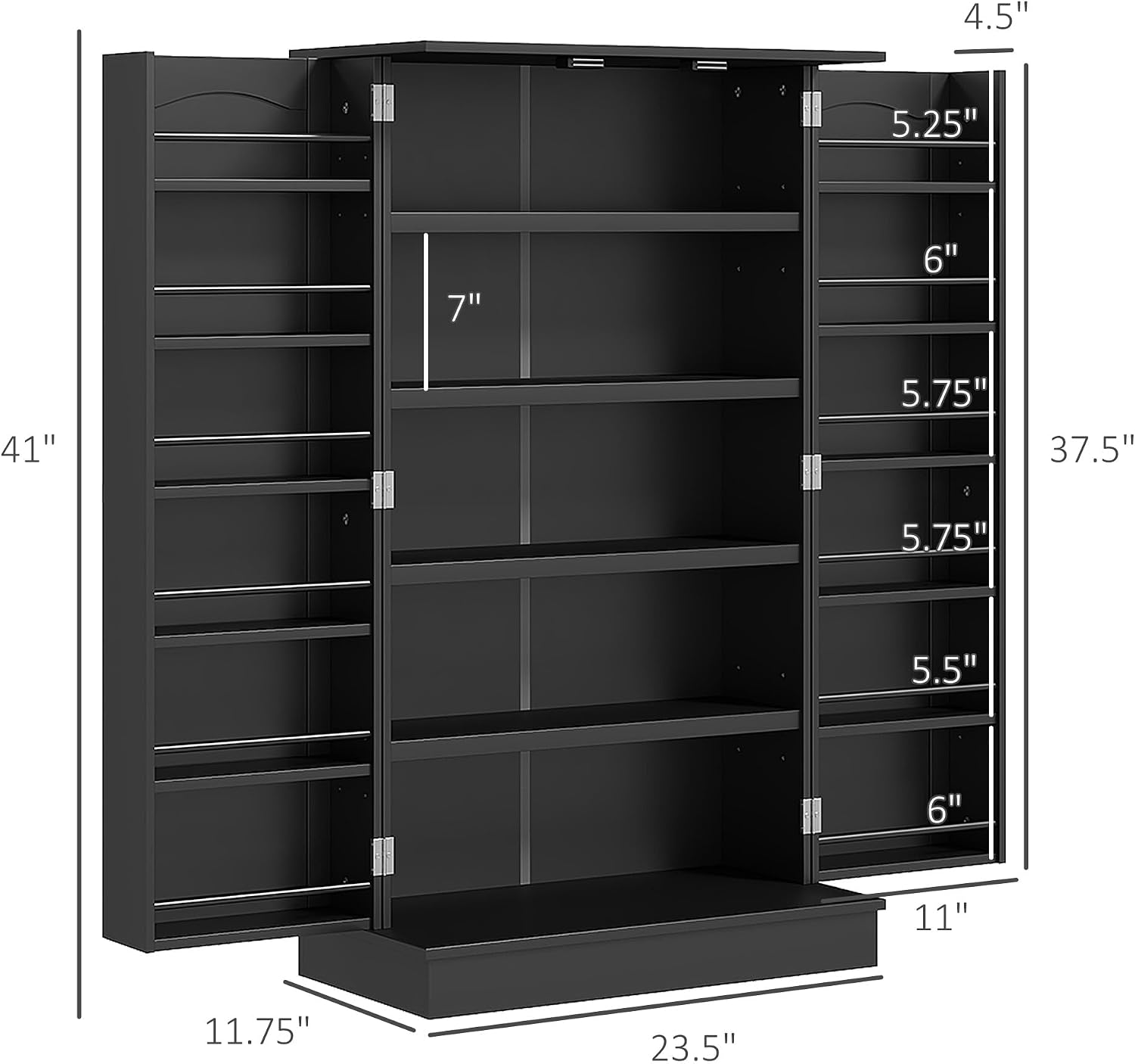 HOMCOM 41' Kitchen Pantry Storage Cabinet, Freestanding Kitchen Cabinet with 12 Door Shelves, Double Doors, 5-Tier Shelving and Adjustable Shelves, Black