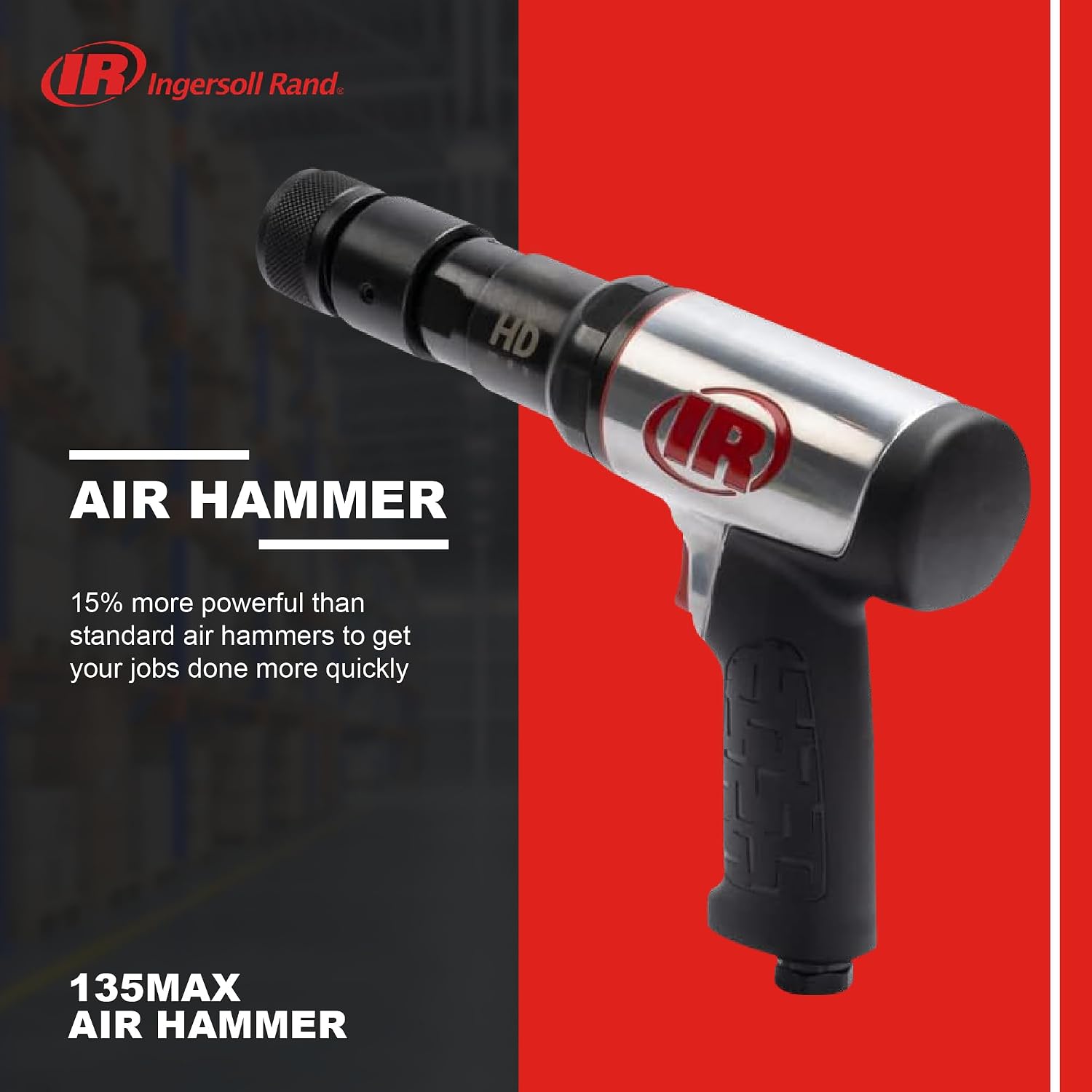 Ingersoll Rand 135MAX Vibration Reduced Heavy Duty Quick Change Air Hammer, 2600 BPM, 3' Stroke, Round Shank