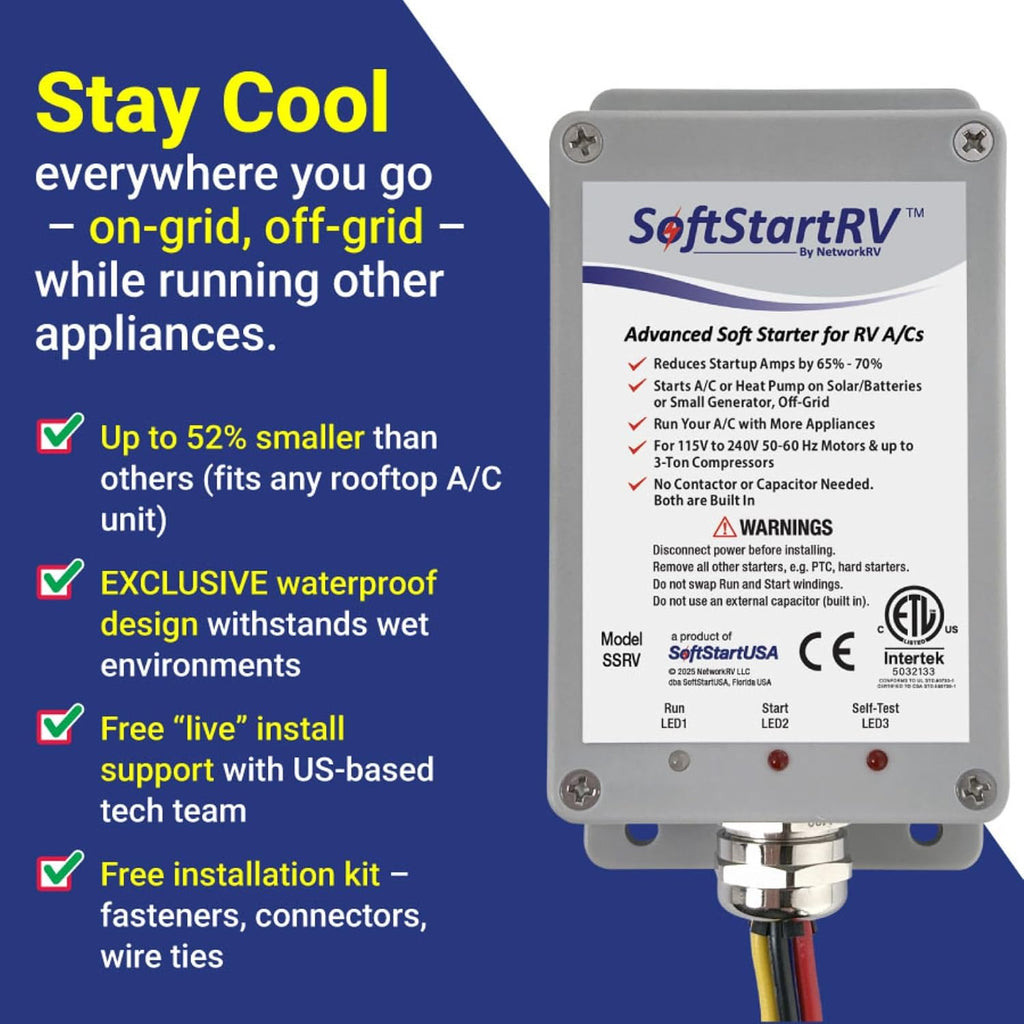 SoftStartRV Soft Start for RV Air Conditioner, RV AC Soft Start Kit for Air Conditioner, Easy Start Even with a Small Generator, 100% Waterproof, Trailer Camper, Motorhome HVAC -NetworkRV
