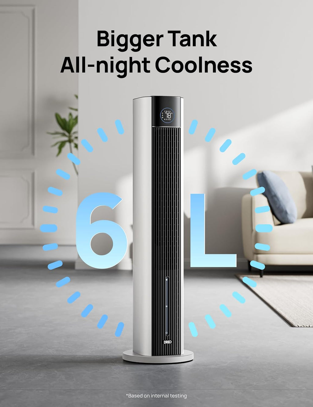 DREO Tower Fan for Bedroom, 43' Cooling Fans That Blow Cold Air 2025 Upgraded, Evaporative Air Cooler, Quiet 85° Oscillating Floor Fan, Easy Cleaning, APP Control, 4 Modes & 4 Speeds, 12H Timer, White