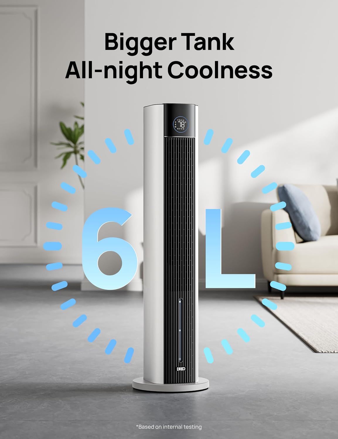 DREO Tower Fan for Bedroom, 43' Cooling Fans That Blow Cold Air 2025 Upgraded, Evaporative Air Cooler, Quiet 85° Oscillating Floor Fan, Easy Cleaning, APP Control, 4 Modes & 4 Speeds, 12H Timer, White