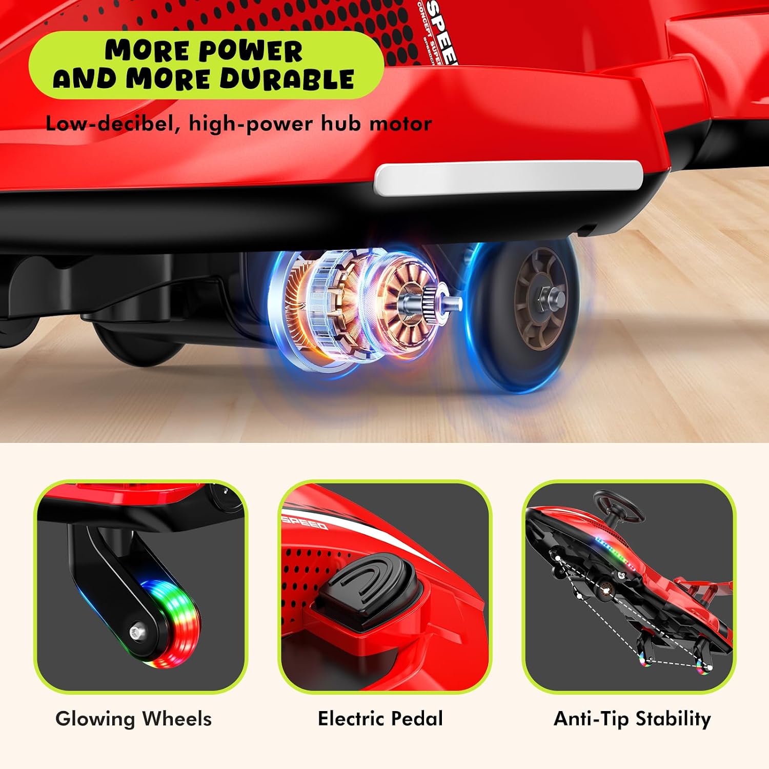 12V Electric Wiggle Car Ultra with Pedals, Rechargeable Swing & Drift Car, Anti-Rollover Design with Backrest, Spray, Flashing Lights, Music & Bluetooth, for Ages 3 and Up, 150 lbs(White + Black)