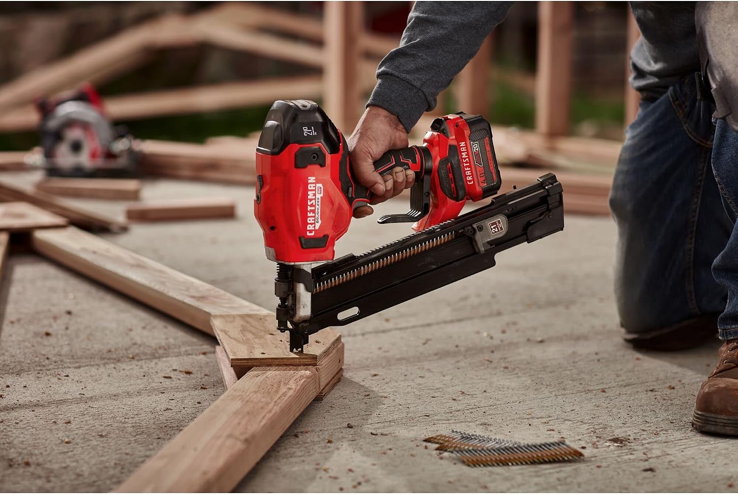 CRAFTSMAN V20 Cordless Framing Nailer, Nail Gun, 21 Degree, up to 3-1/4 inch Nails, Bare Tool Only (CMCN621PLB)