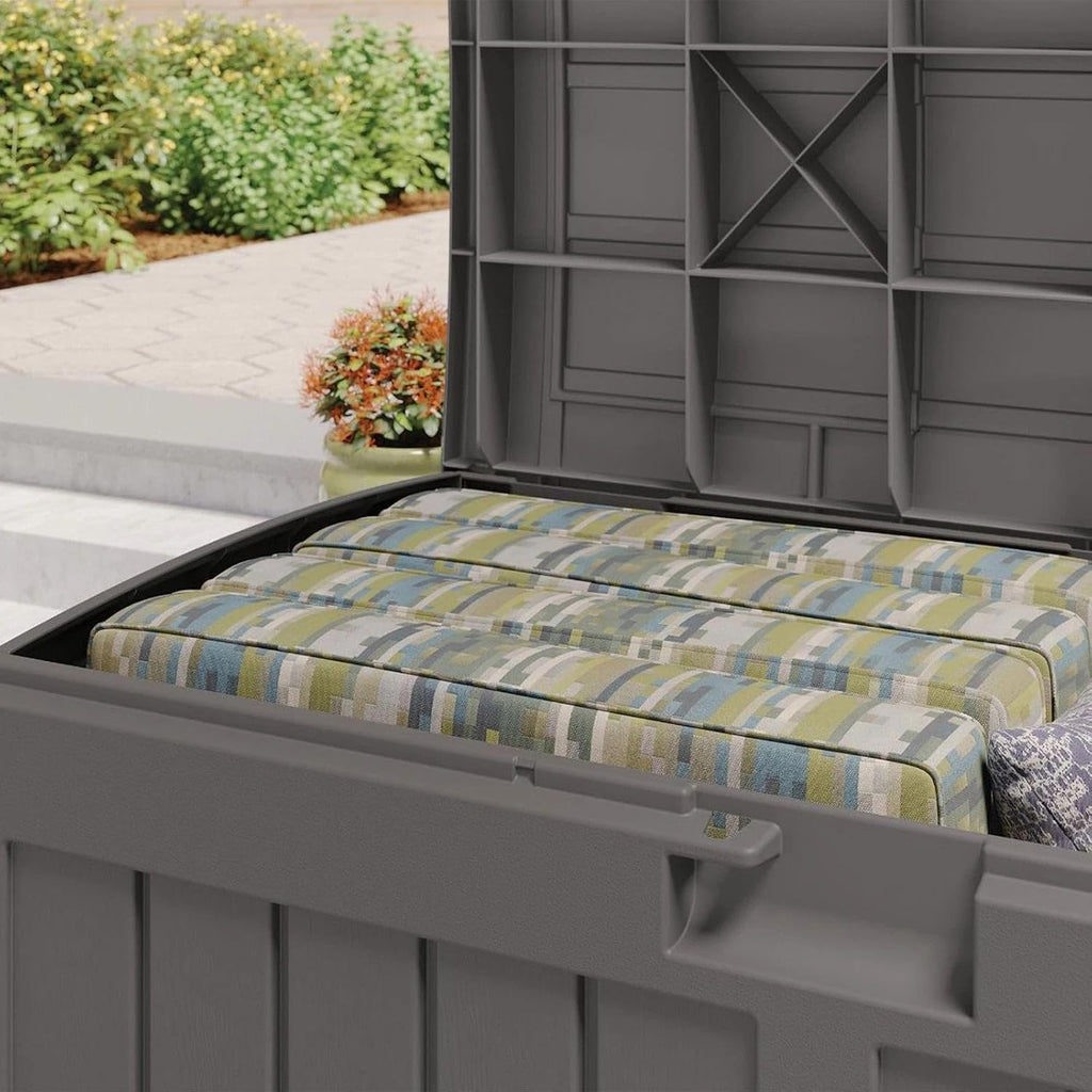 for Suncast 50 Gallon Plastic Deck Box with Molded Lockable Feature for Home, Gray