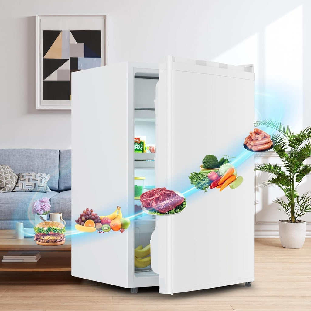 4.3 Cu.Ft Mini Fridge With Freezer – One-Door Refrigerator With 7-Level Temperature Control, 3 Removable Shelves, Low Noise & Energy-Efficient Cooling, Perfect for Home, Office, Dorm or RV(White)