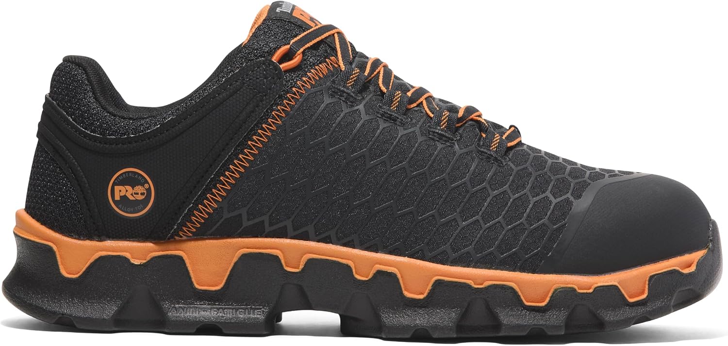 Timberland PRO Men's Powertrain Sport Alloy Safety Toe Industrial Athletic Work Shoe, Black/Orange-2024 New, 12