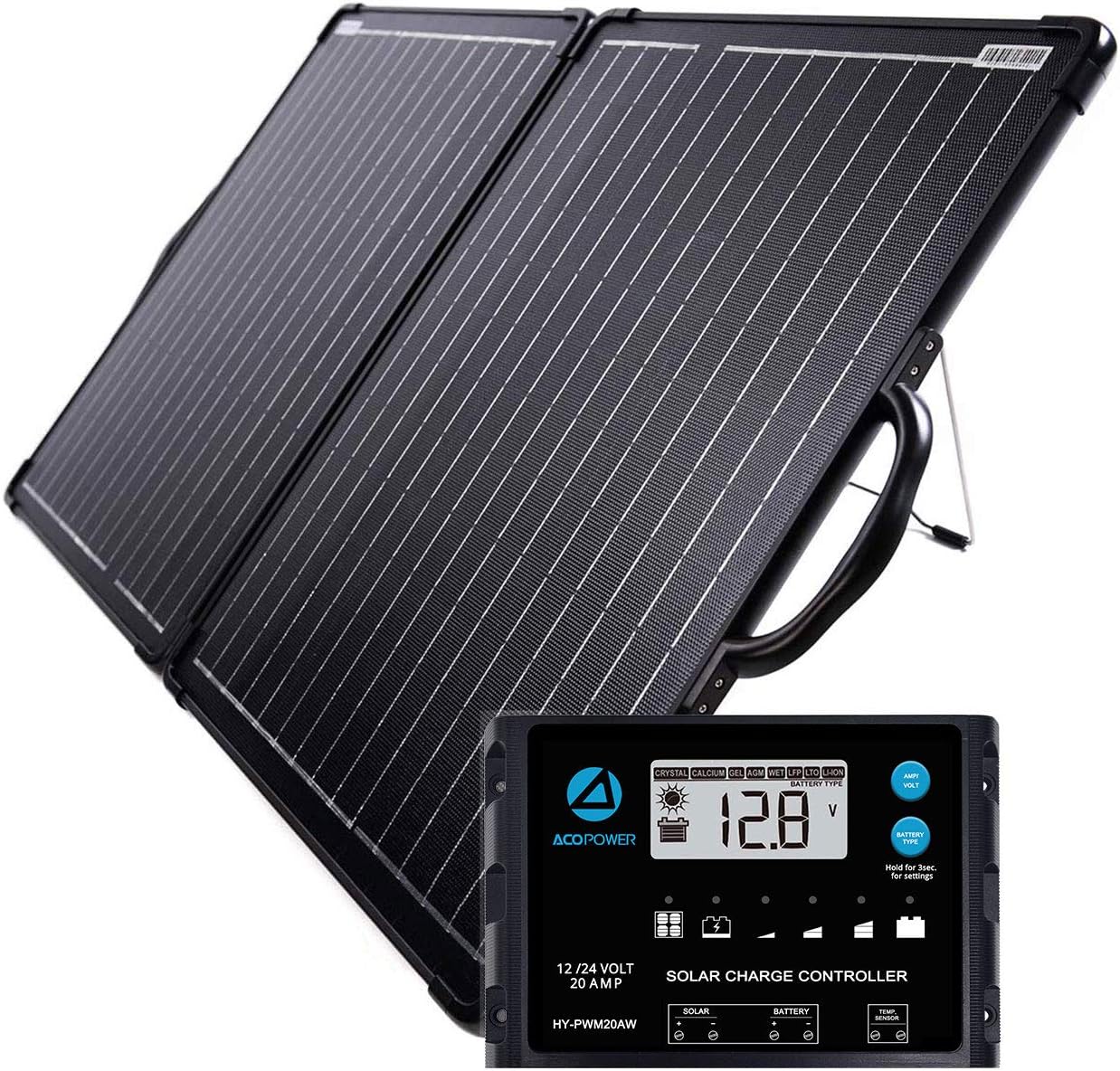 100W Lightweight Portable Solar Panel Kit with 20A 12/24V PWM Waterproof Charge Controller