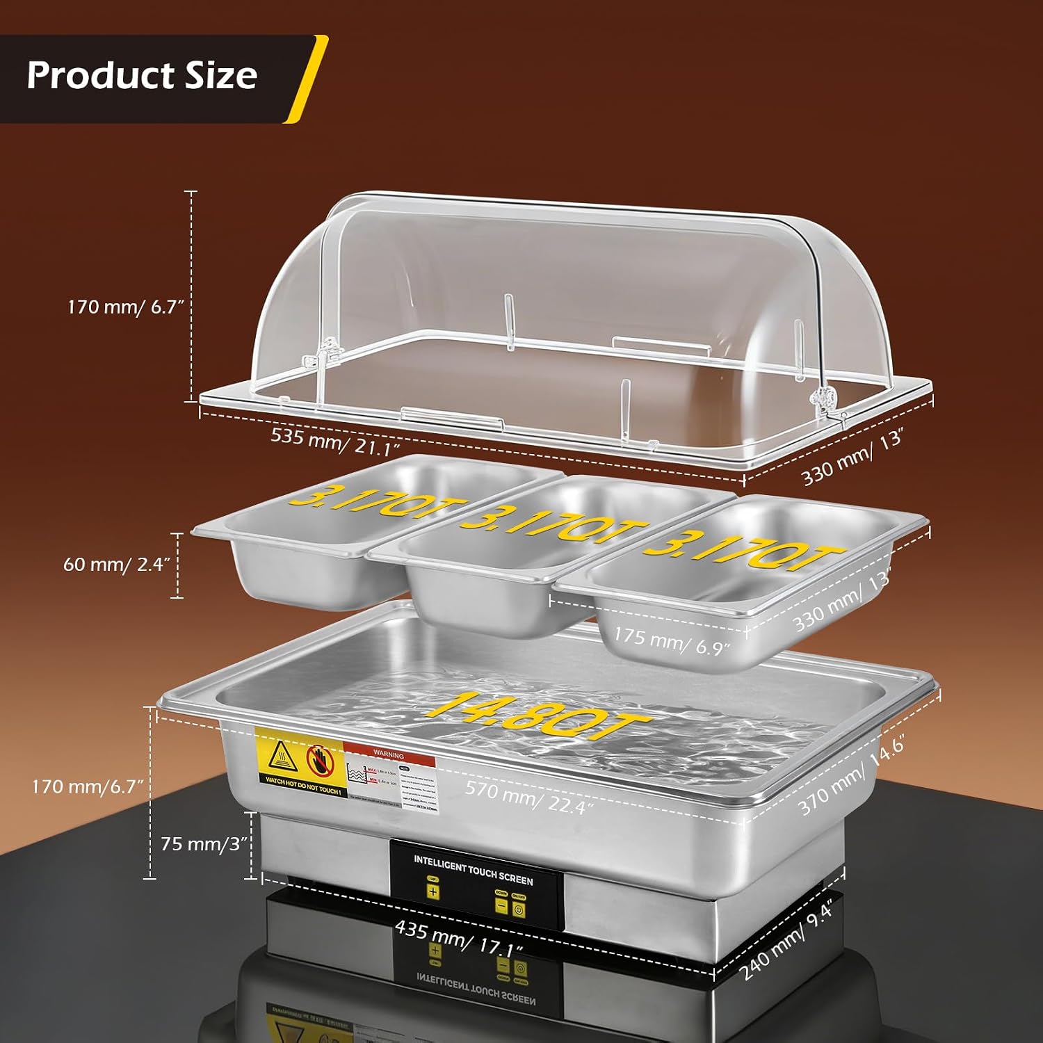 Dyna-Living Electric Chafing Dishes for Buffet, 9.5QT 1/3 Size Pan Chafing Dish Buffet Set 600W Electric Buffet Servers and Warmers with Temp Control Display Food Warmers for Parties Catering Buffet