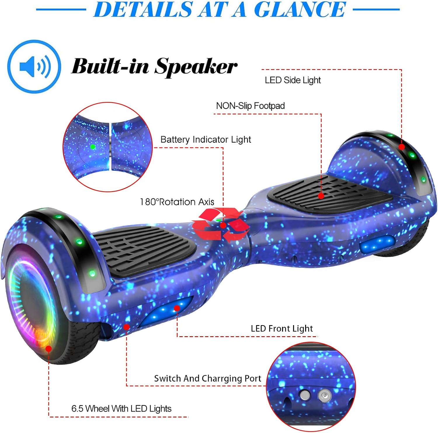FLYING-ANT Self Balance Scooter Seat Attachment 6.5' Two-Wheel Self Balancing Electric Scooter with LED Light Flash Lights Wheels