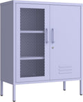 Purple Metal Storage Cabinet with Lock 3-Tier Freestanding Locker Organizer with Mesh Ventilated Door Multipurpose Accent Cabinet Locker Adjustable legs For Hallway, Living Room, Entryway, Home Office