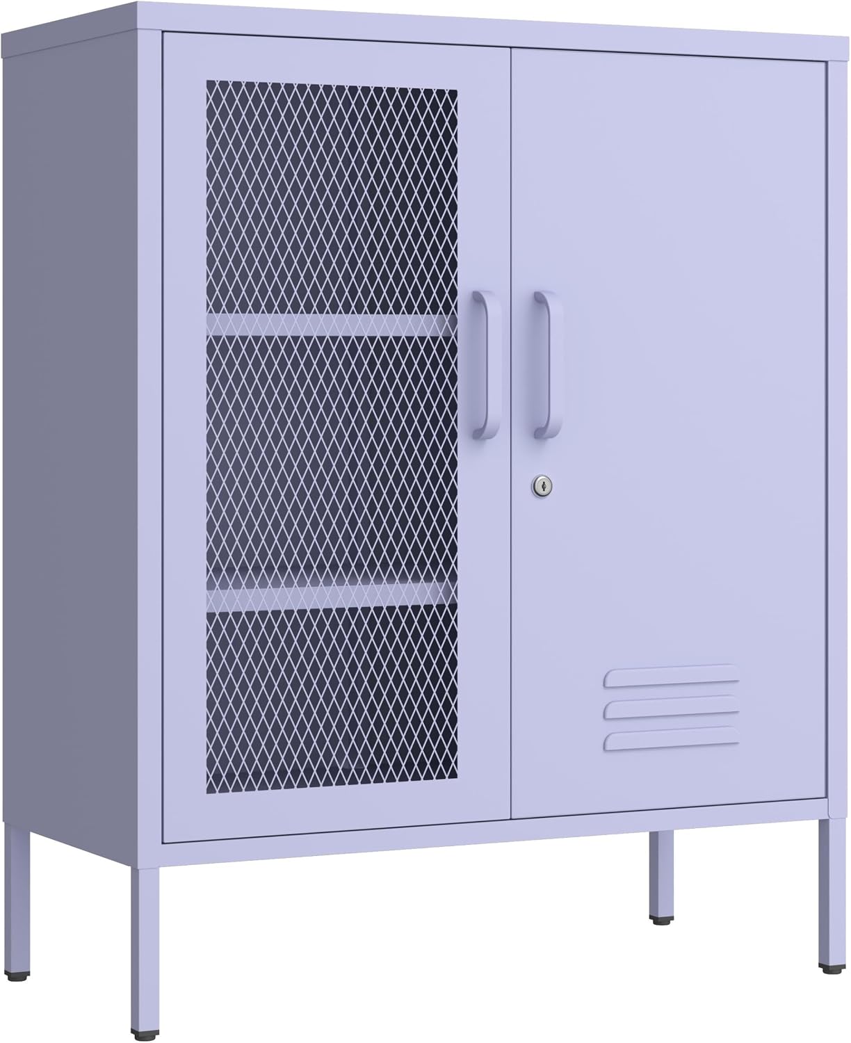 Purple Metal Storage Cabinet with Lock 3-Tier Freestanding Locker Organizer with Mesh Ventilated Door Multipurpose Accent Cabinet Locker Adjustable legs For Hallway, Living Room, Entryway, Home Office