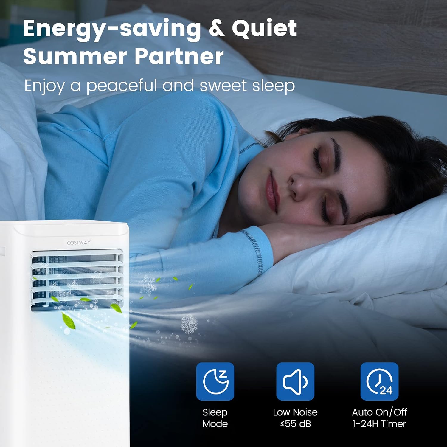 COSTWAY 10000 BTU Portable Air Conditioner, Personal AC Unit with Dehumidifier & Fan Mode, Sleep Mode, 24H Timer, LED Display, Child Lock, Remote Control, Cool Rooms up to 350 Sq.Ft (10000BTU)