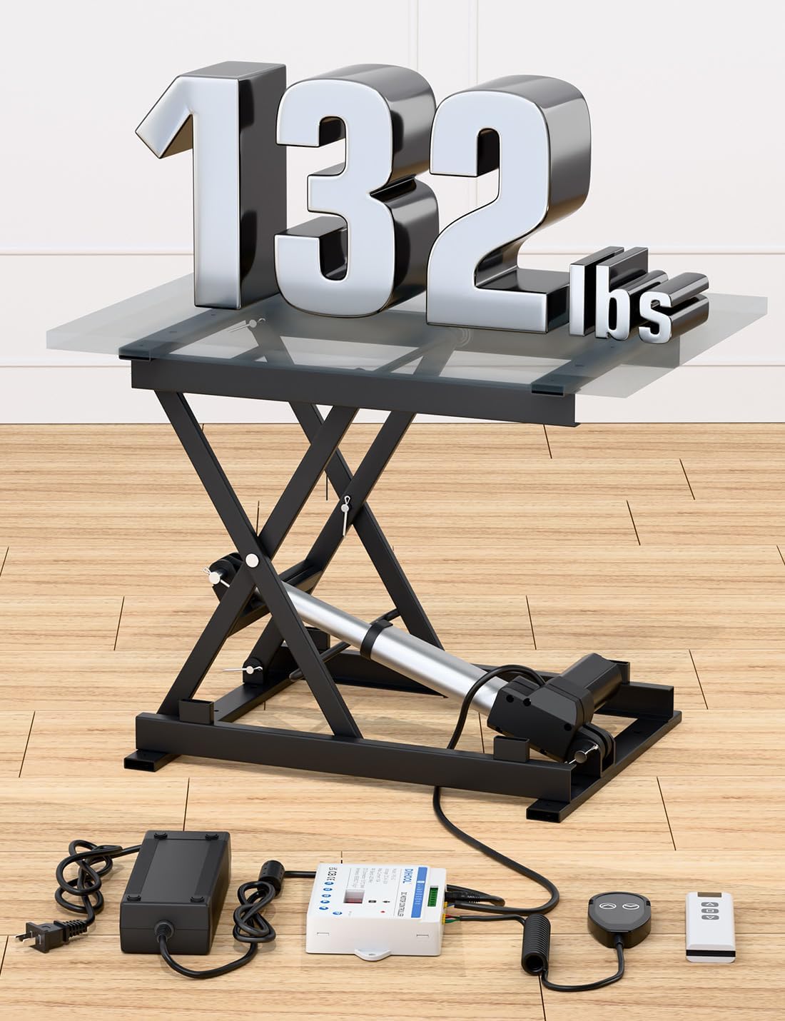 DIHOOL Electric Scissor Lift Table, 130Lbs Capacity, 3.95'-14.76' Height Adjustable Lifting Platform, Super Quiet with Remote & WiFi Control, Obstruction Detection, AC/DC Power for Home/Industrial Use