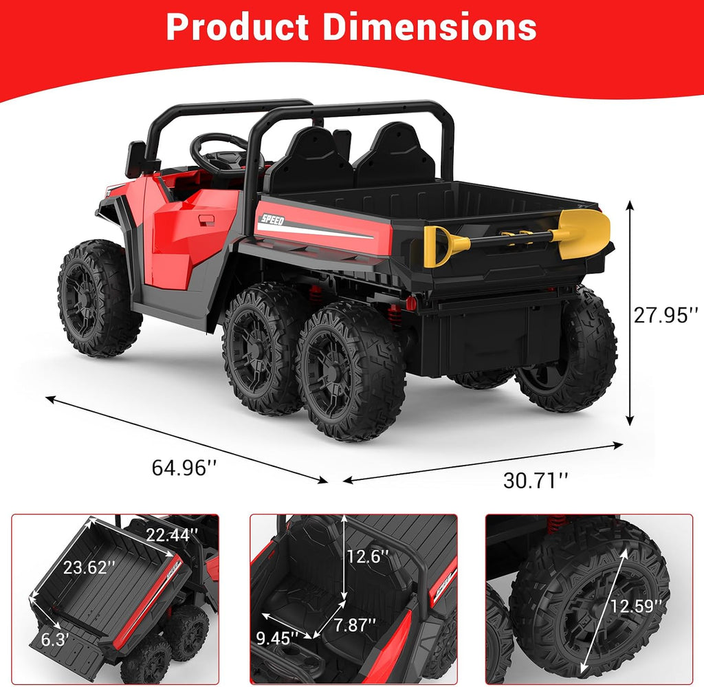 GarveeLife 24V 2 Seater Ride on Dump Truck with Remote Control for Big Kids, 4WD 6 Wheels Ride on Car w/Music Player & LED Lights, Ride Toy Gift for Kid