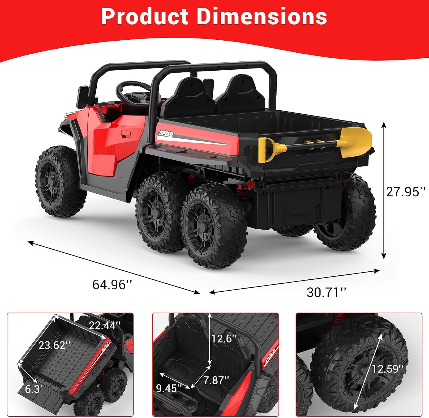 GarveeLife 24V 2 Seater Ride on Dump Truck with Remote Control for Big Kids, 4WD 6 Wheels Ride on Car w/Music Player & LED Lights, Ride Toy Gift for Kid