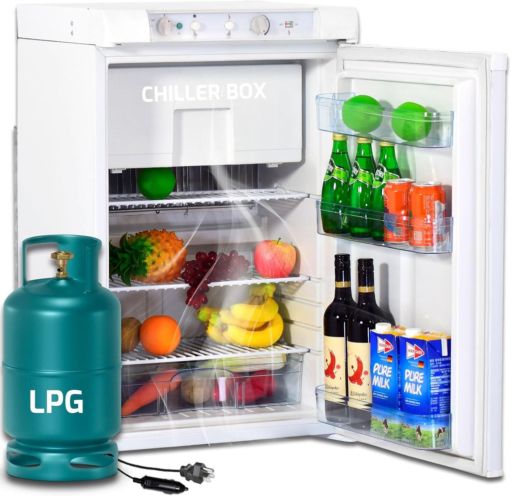 RV Refrigerator 3 Way Propane Refrigerator 3.5 Cu.Ft, LPG/110V/12V RV Fridge, Gas Refrigerators Freezer with Electric, Off Grid Outdoor Kitchen Fridges for Camper, Semi Truck, Campervan, Travel, White