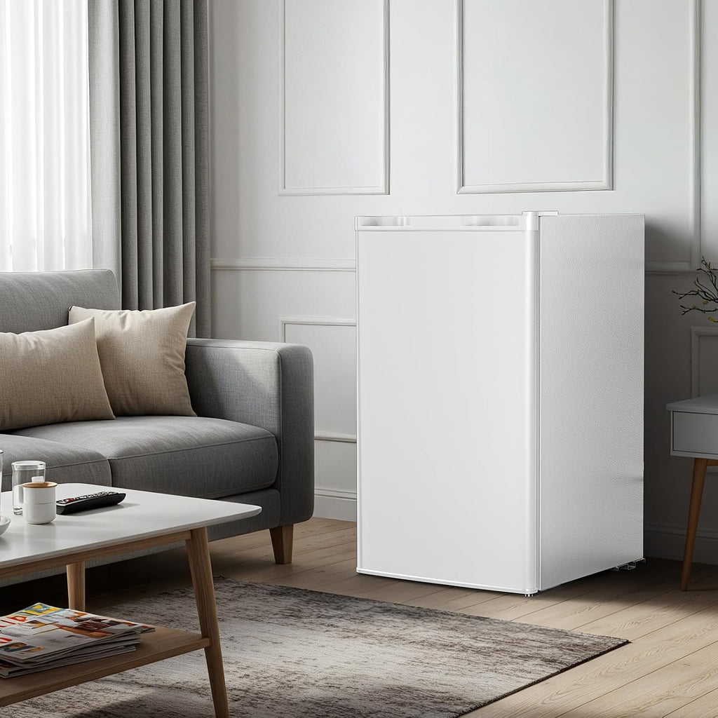 Antarctic Star Compact Refrigerator with Freezer, 3.2 Cu.Ft Mini Fridge with Adjustable Thermostat,Single Door,Removable Glass Shelves for Dorm/Kitchen/Office,WHITE