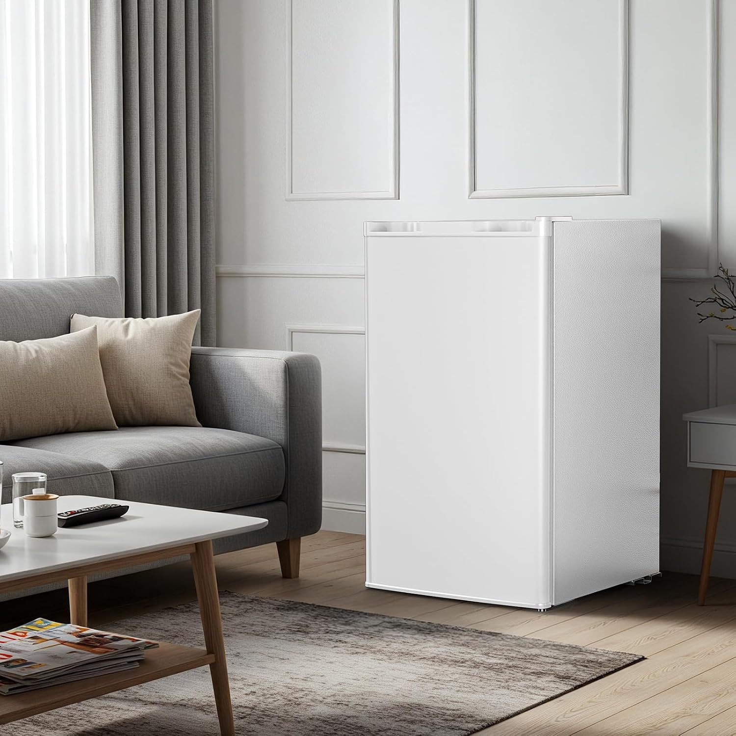 Antarctic Star Compact Refrigerator with Freezer, 3.2 Cu.Ft Mini Fridge with Adjustable Thermostat,Single Door,Removable Glass Shelves for Dorm/Kitchen/Office,WHITE