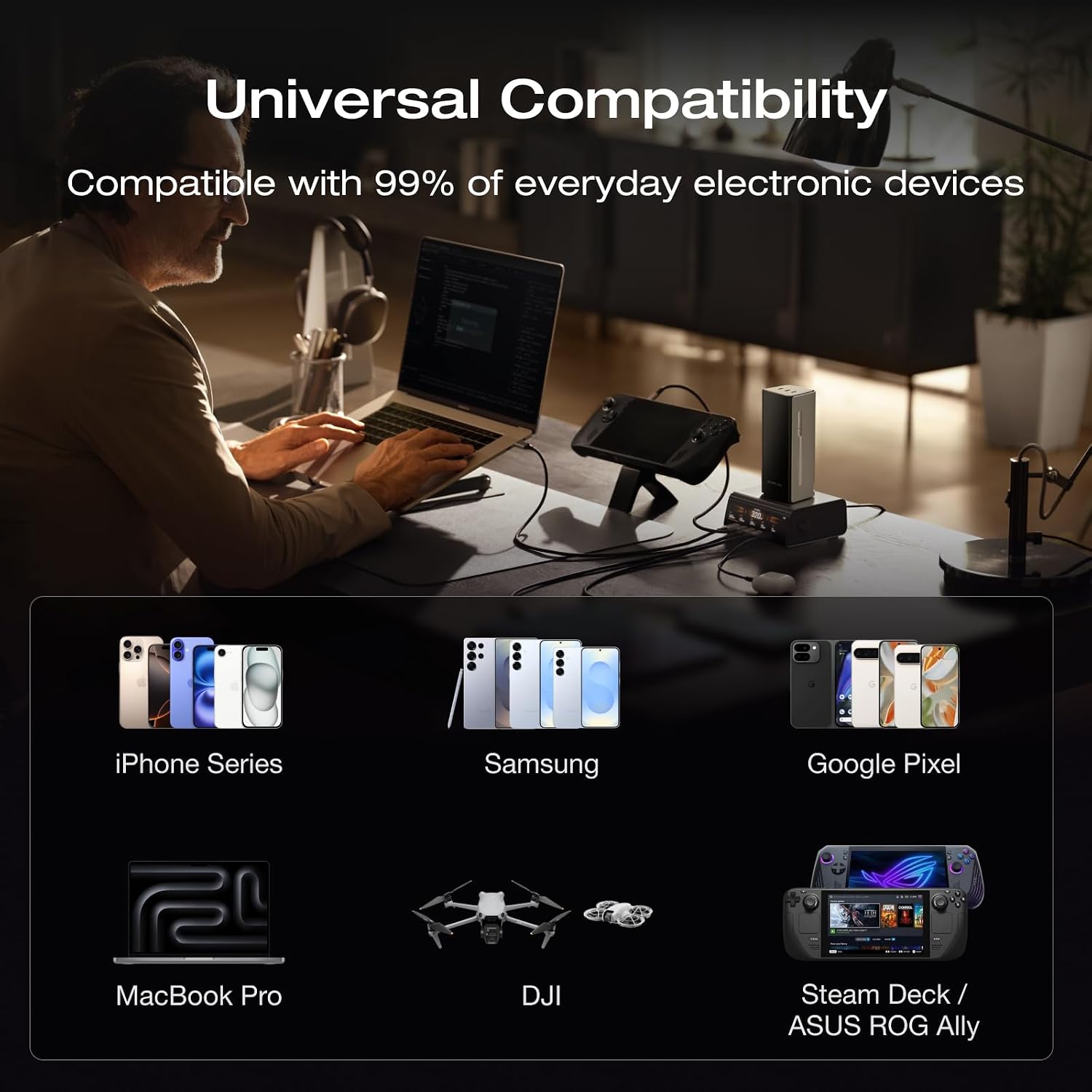 EF ECOFLOW Rapid Pro Power Bank, 20,000mAh 4-Port with 230W Max Output, Portable Charger with 100W Built-in Cable, TSA-Approved, App Control, for MacBook, iPhone 17/16 Series, Laptops, and More