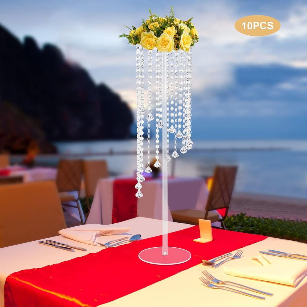 10Pcs Luxurious Acrylic Crysta Flower Stand, Wedding Centerpieces on Floor, Tall Flowers Arrangement Stands, Tabletop Vase, for Wedding Party, Dinner Event, Hotel/Home Decor
