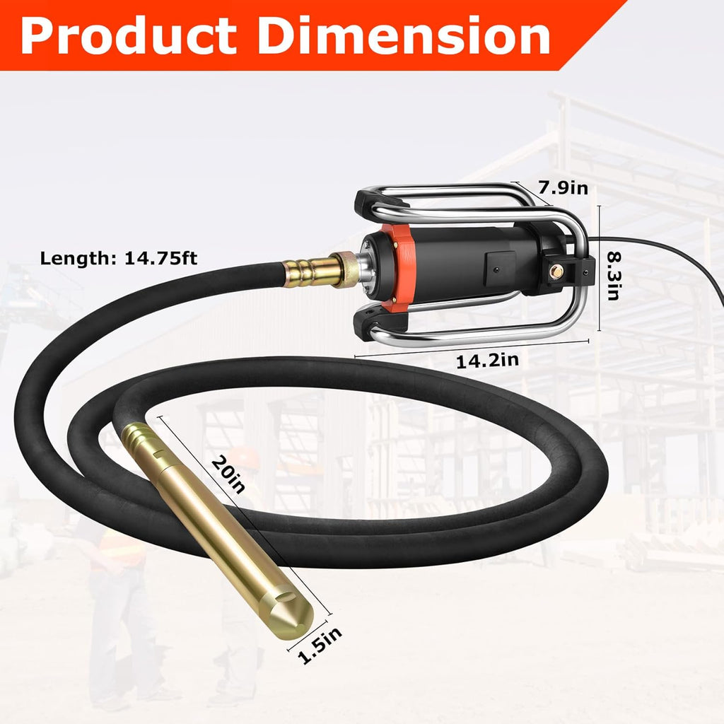 Seeutek Concrete Vibrating Tool - 1500W 16000 RPM Portable Pencil Cement Vibrator to Remove Air Bubbles and Level Concrete with 4.5m (14-3/4ft) Long Shaft Rod, Easy to Use