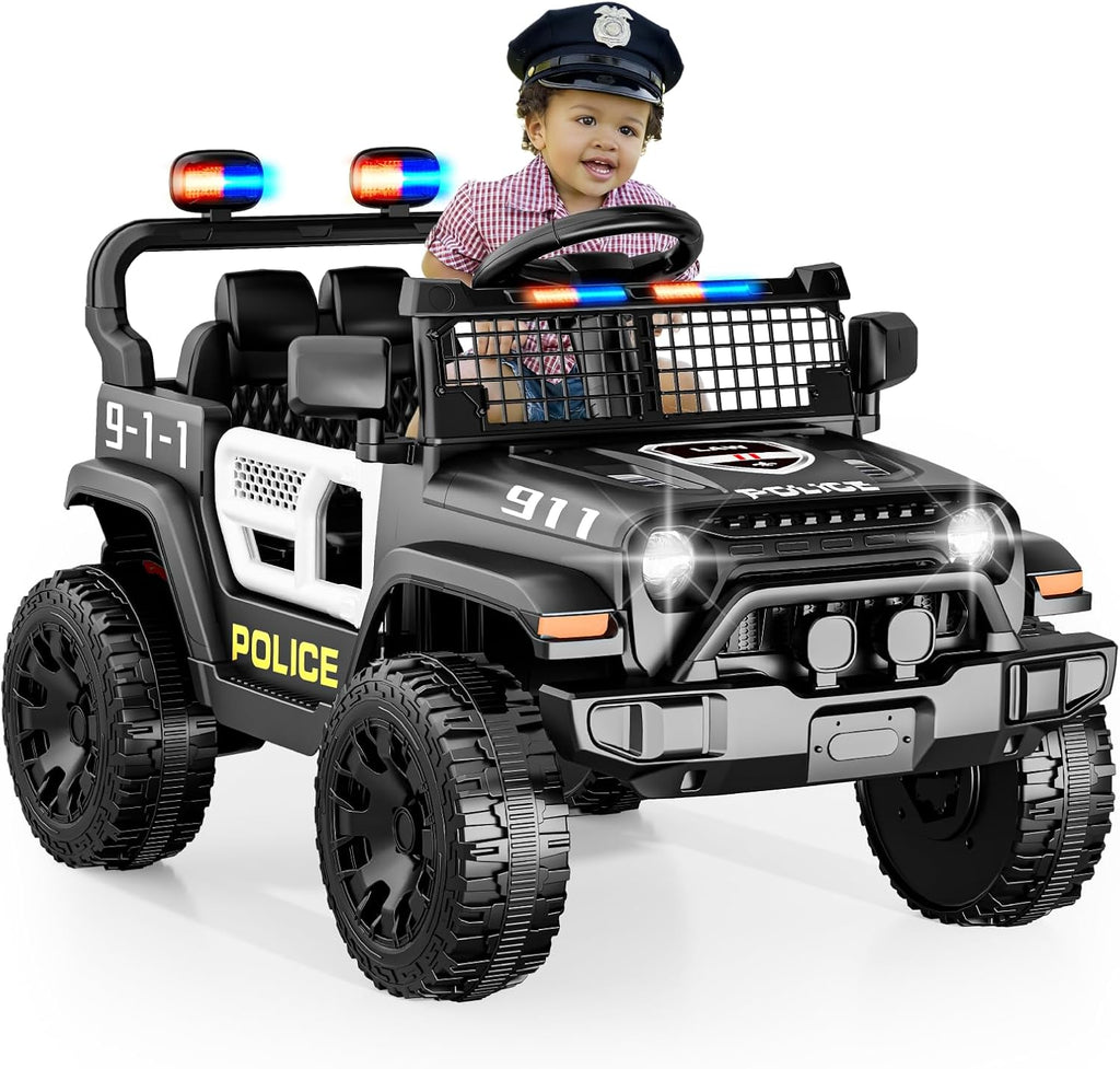 12V Ride on Car with Parent Remote Control, Toddler Police Electric Car with Spring Suspension, LED Lights & Music Player - Safe Battery Toy for Kids, Christmas & Birthday Gift