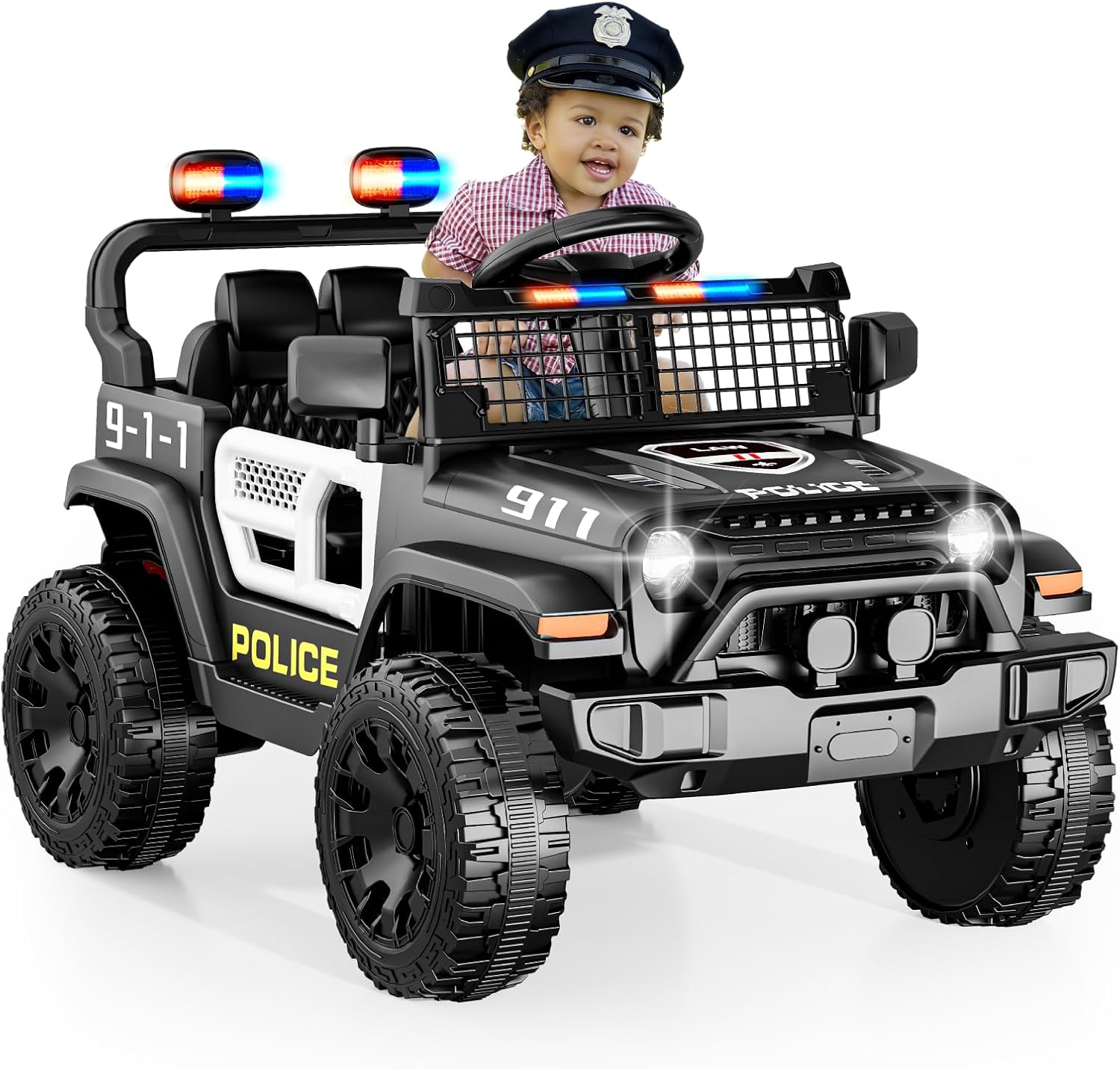 12V Ride on Car with Parent Remote Control, Toddler Police Electric Car with Spring Suspension, LED Lights & Music Player - Safe Battery Toy for Kids, Christmas & Birthday Gift
