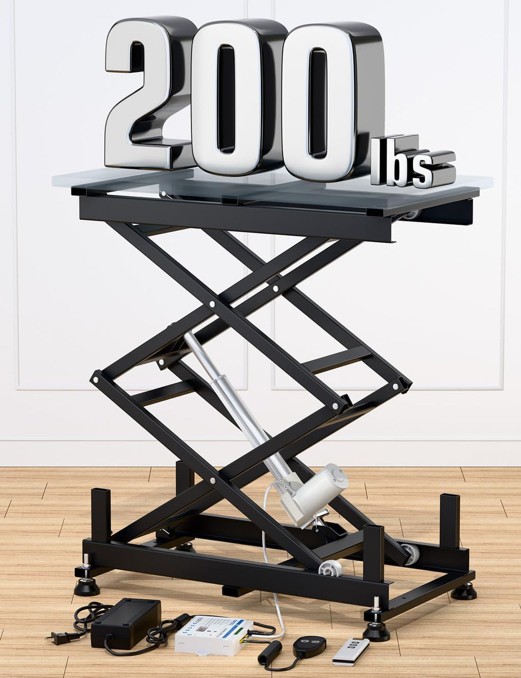 DIHOOL Electric Scissor Lift Table, 200Lbs, 10.43'-50.39' Height Adjustable Lifting Platform, Super Quiet with Remote & WiFi Control, Obstruction Detection, AC/DC Power for Home/Industrial Use