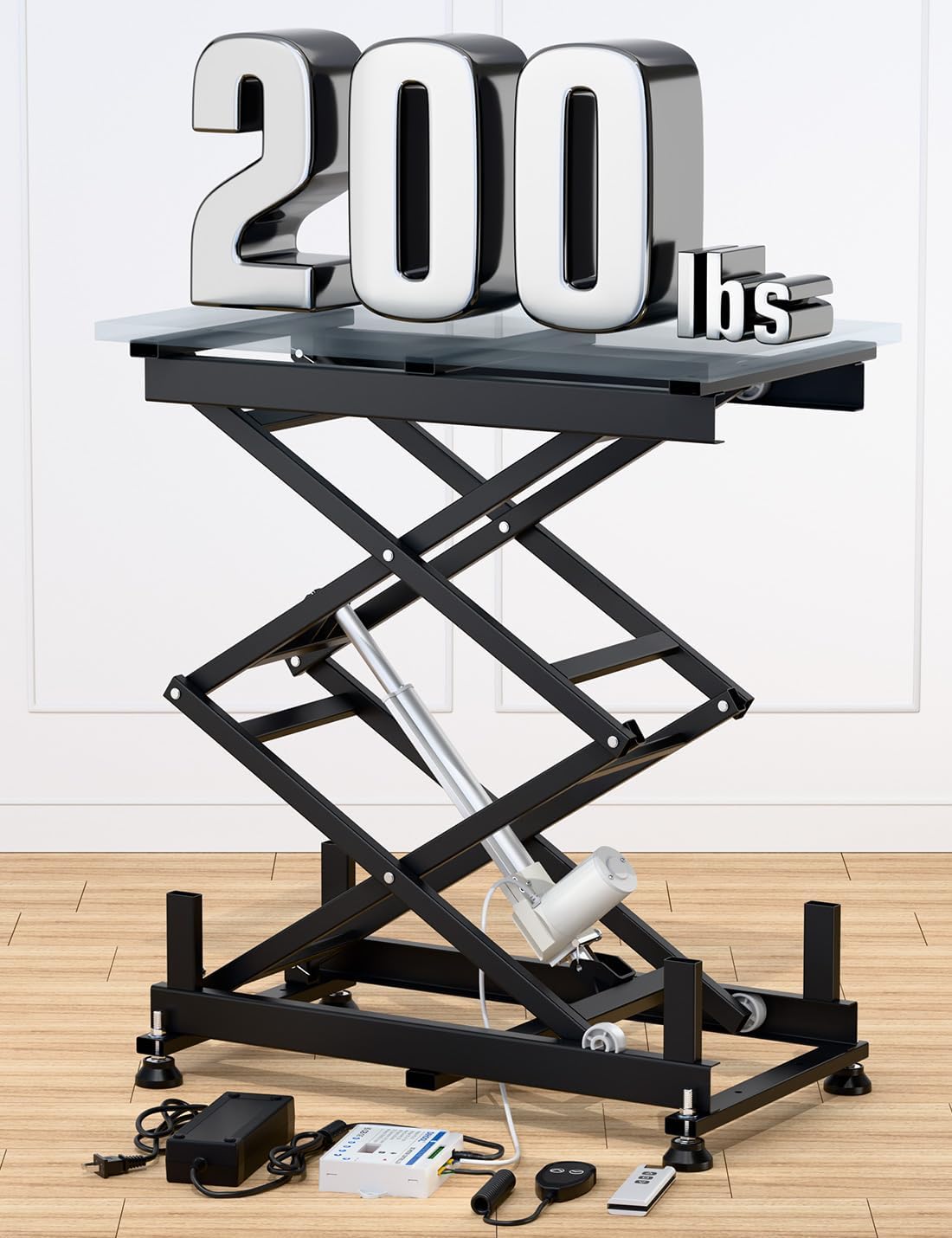 DIHOOL Electric Scissor Lift Table, 200Lbs, 10.43'-50.39' Height Adjustable Lifting Platform, Super Quiet with Remote & WiFi Control, Obstruction Detection, AC/DC Power for Home/Industrial Use