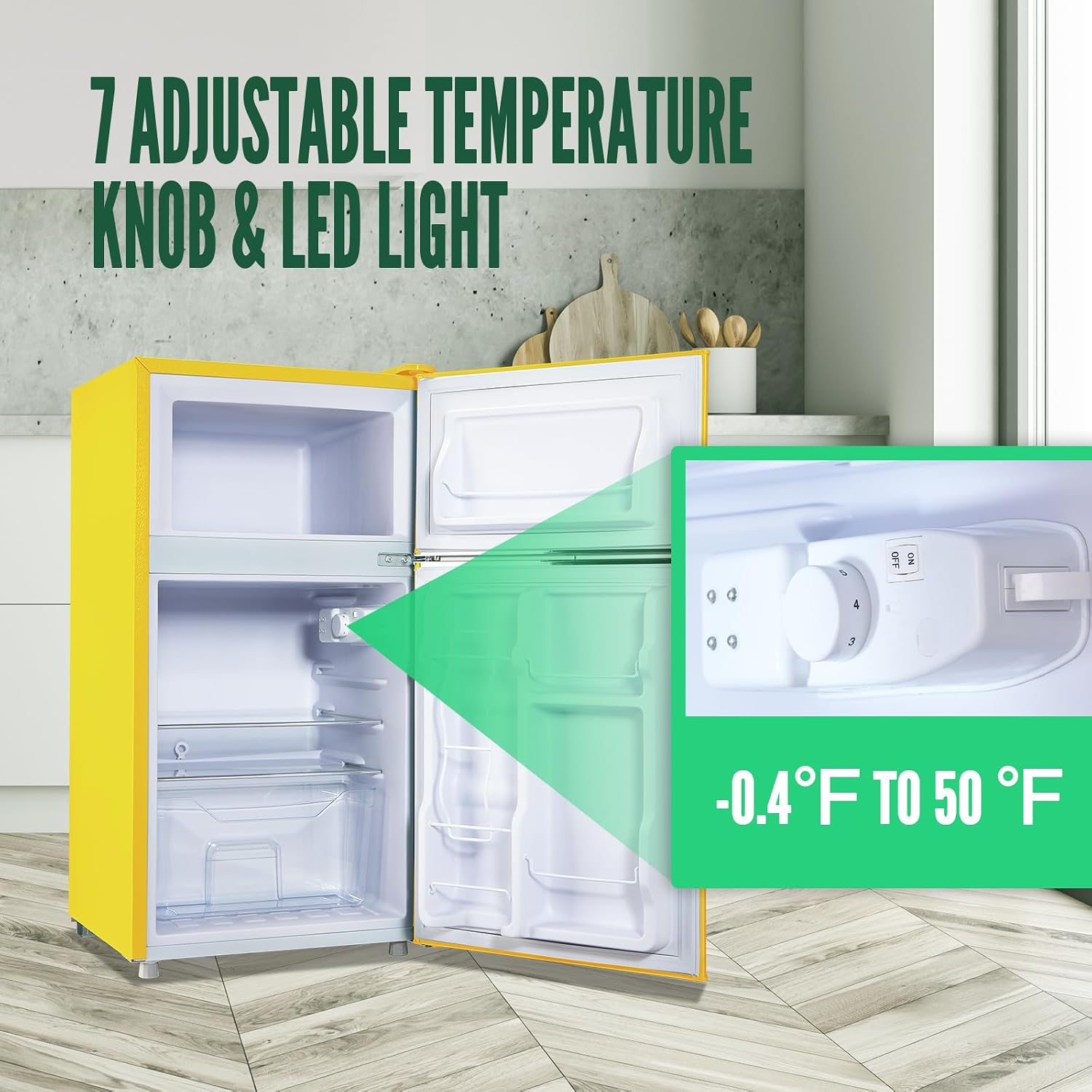 WANAI Compact Refrigerator 3.2 Cu.Ft Retro Dual Door Mini Fridge with Freezer Adjustable Remove Glass Shelves Small Refrigerator Suitable for Dorm Garage and Office