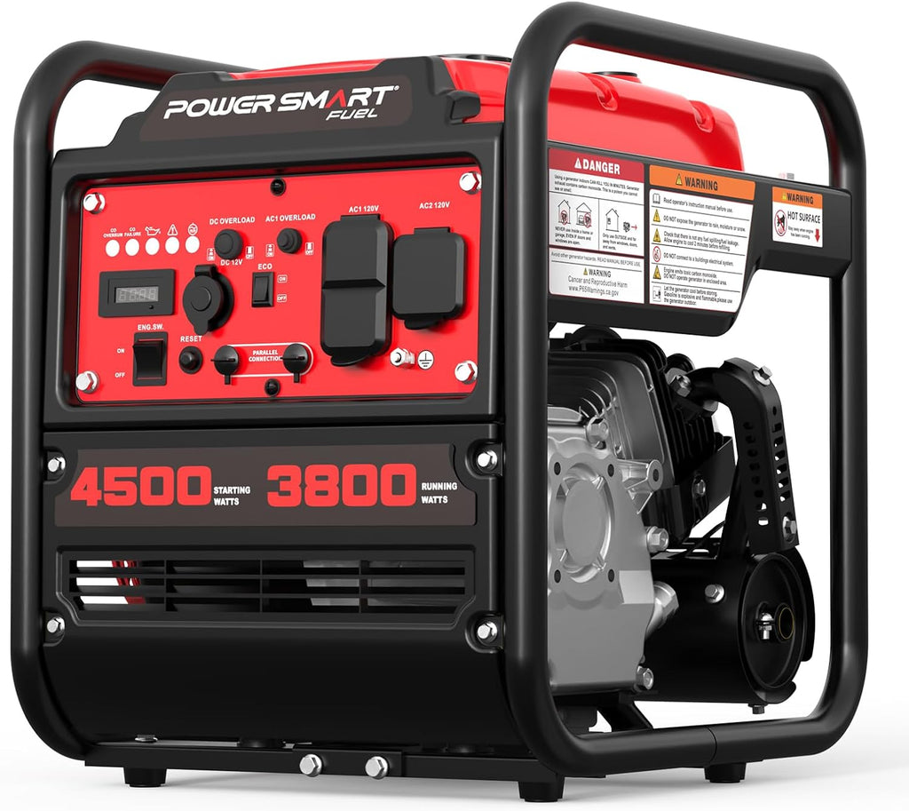 PowerSmart 4500W Portable Inverter Generator with CO Alarm, 223cc Gas Powered Engine, Quiet Run for RV Ready, Home Backup, Emergency, & Camping, EPA Compliant, Parallel Ready
