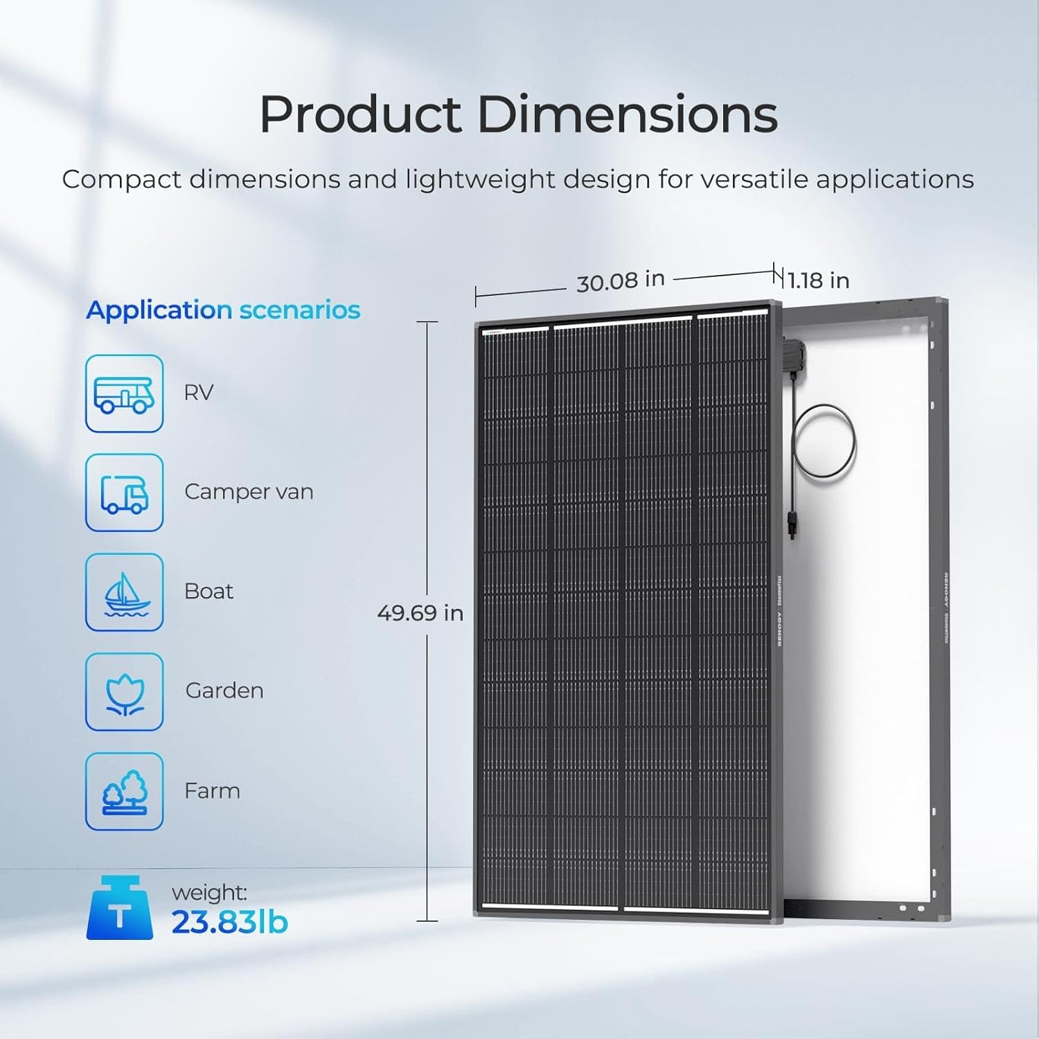 Renogy 200 Watt Solar Panel ShadowFlux Anti-Shading, 12V 200W Solar Panel 25% High-Efficiency N-Type Solar Cell, 16BB ShadowFlux Technology Solar Module for RV Home Roof Camp Marine Boat