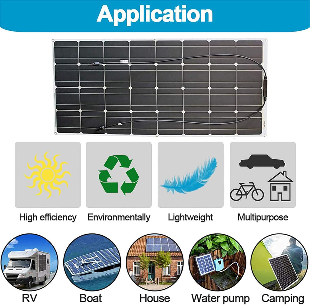 Solar Panel 16V 100W Flexible Solar Panels Solar Module Outdoor Solar Charger Portable Solar Panel Kit Solar Generator Monocrystalline Solar Panel for Motorhomes, Roofs, Boat, Pool,100w