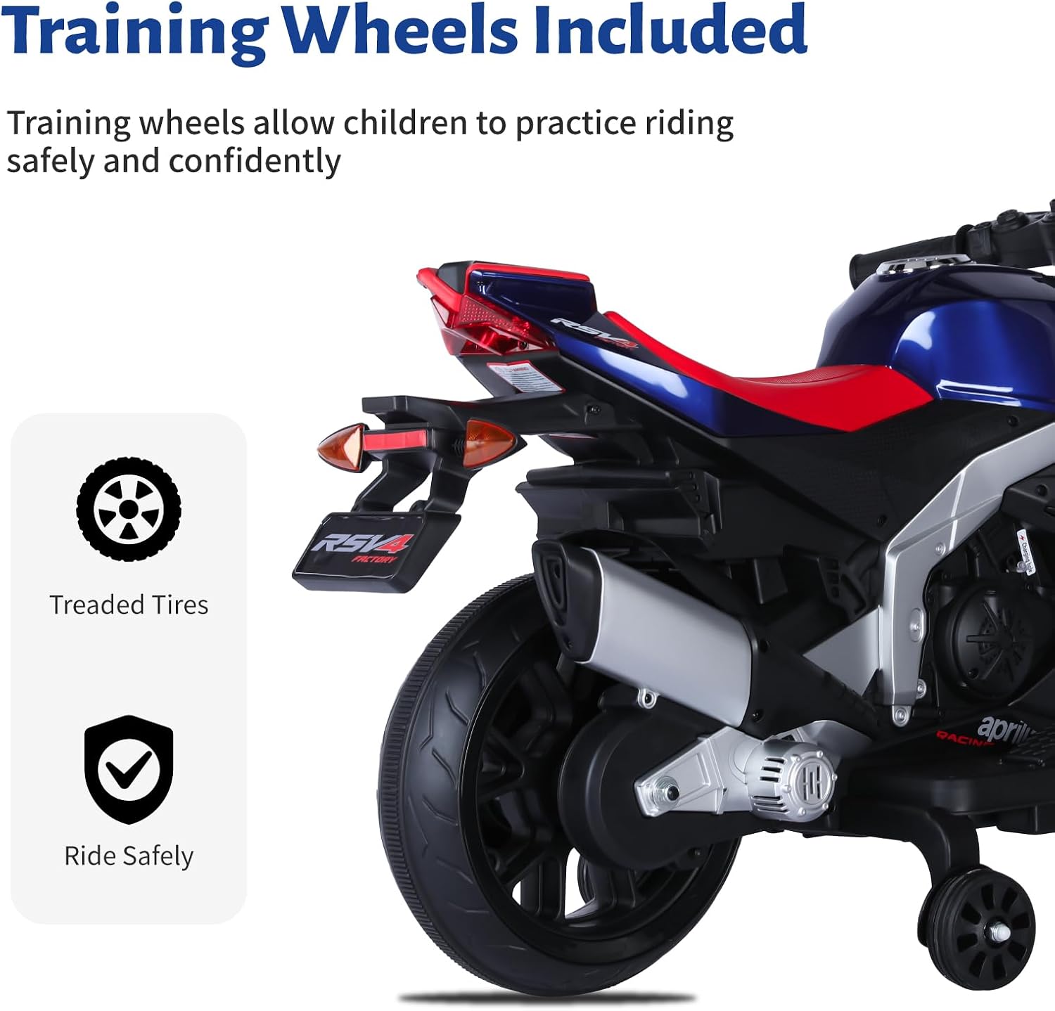 TCARAIWEN 12v Kids Ride on Motorcycle, Electric Kids Moped, Battery Powered Motorcycle for 3 Years Old, Blue