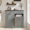 KIGOTY Double Tilt Out Trash Can Cabinet, 20 Gallon Hidden Trash Storage Cabinet with 2 Hideaway Drawers, Freestanding Trash Can for Kitchen, Wooden Laundry Hamper Cabinet, Pet Proof (Grey)