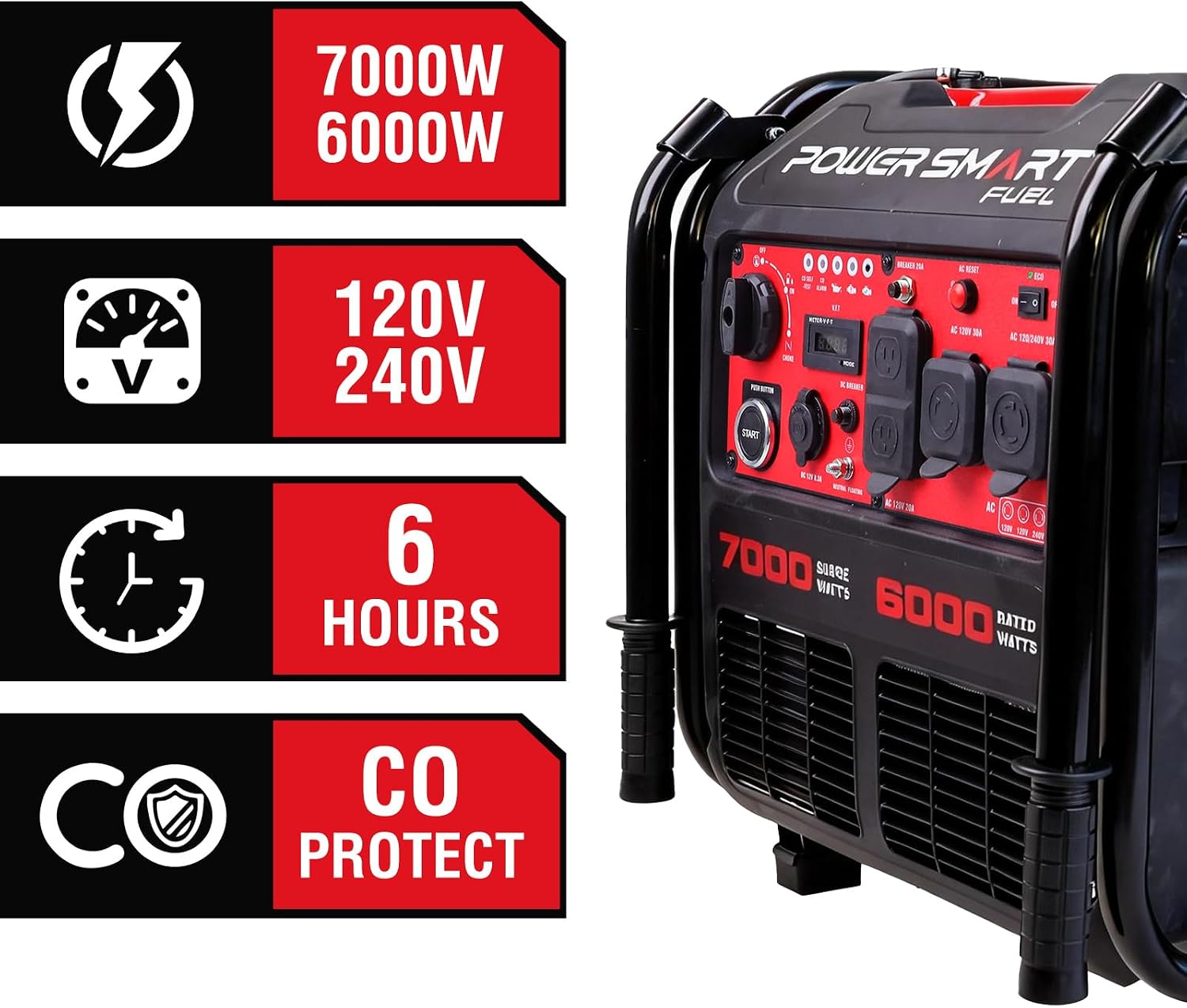 PowerSmart 7000-Watt Open Frame Inverter Generator, Electric Start Portable Generator for Home Backup & RV Camping - Gas Powered, 120V/240V Dual Voltage, Clean Power for Sensitive Electronics(PS5055C)
