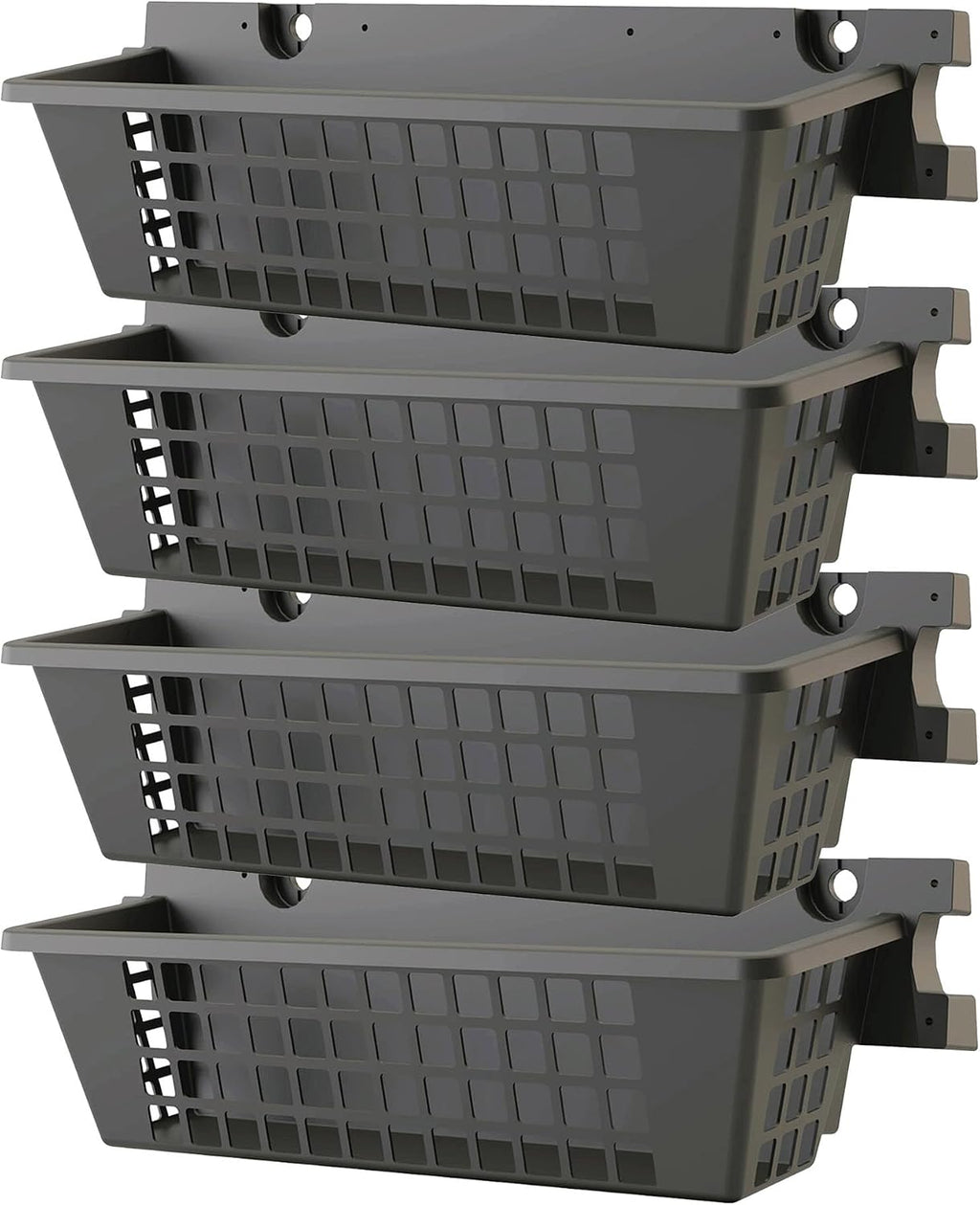 Suncast 4 Pack Accessory Baskets, Resin Organizers for Shed, Black, 25' x 7.25' x 7' - Outdoor Storage, 30 lb Weight Capacity, EZ Bolt Wall-Mount