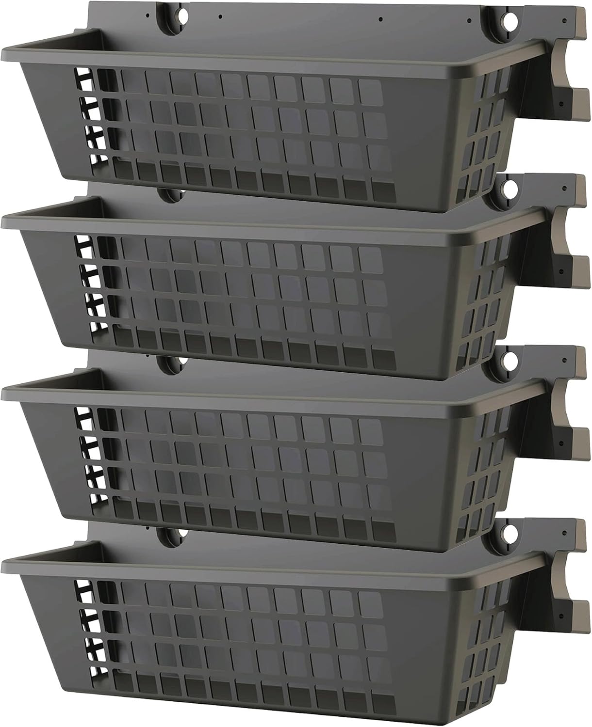 Suncast 4 Pack Accessory Baskets, Resin Organizers for Shed, Black, 25' x 7.25' x 7' - Outdoor Storage, 30 lb Weight Capacity, EZ Bolt Wall-Mount