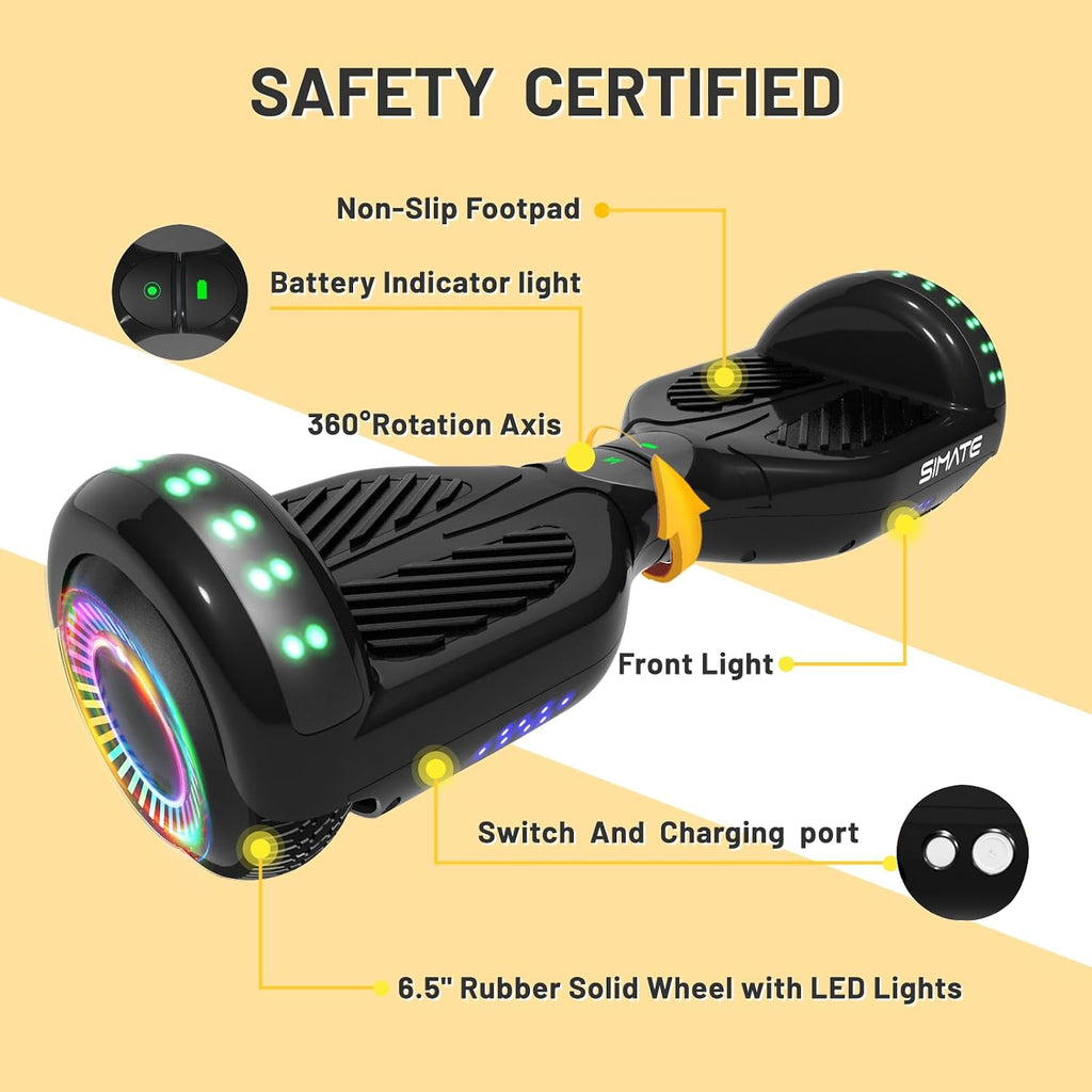 SIMATE Hoverboard, Bluetooth All Terrain Hover Boards with LED Lights and APP Control, Gifts for Kids Adults Girls Boys, for All Ages
