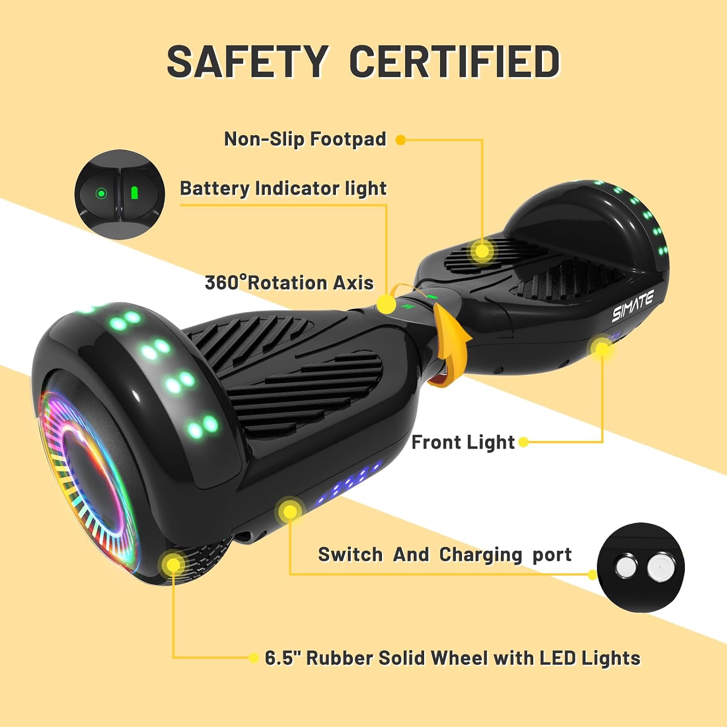 SIMATE Hoverboard, Bluetooth All Terrain Hover Boards with LED Lights and APP Control, Gifts for Kids Adults Girls Boys, for All Ages
