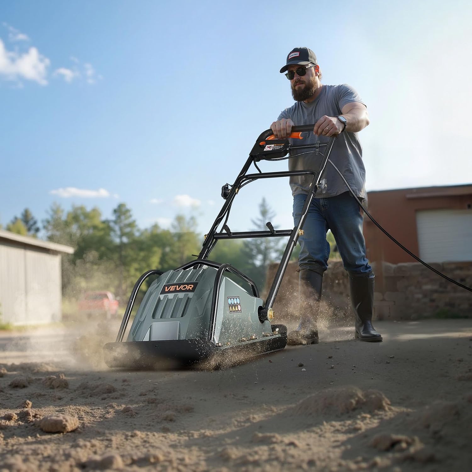 VEVOR Electric Plate Compactor, 130W Output Ground Rammer, 5 kN Force, 3.9 in Depth, 16 m/min Speed, 3304 sq.ft/h Efficiency, Gas Powered Soil Compaction Machine for Driveway, Pavement, Landscaping