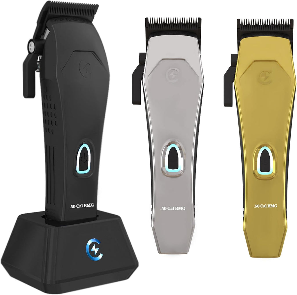 Caliber Pro - .50 Cal BMG Clipper - Professional Cordless Magnetic Motor Clippers - Quiet Operation Trimmer - Rechargeable Powerful Battery - Easy Zero Gap Cut - Hair Grooming Tool for Men