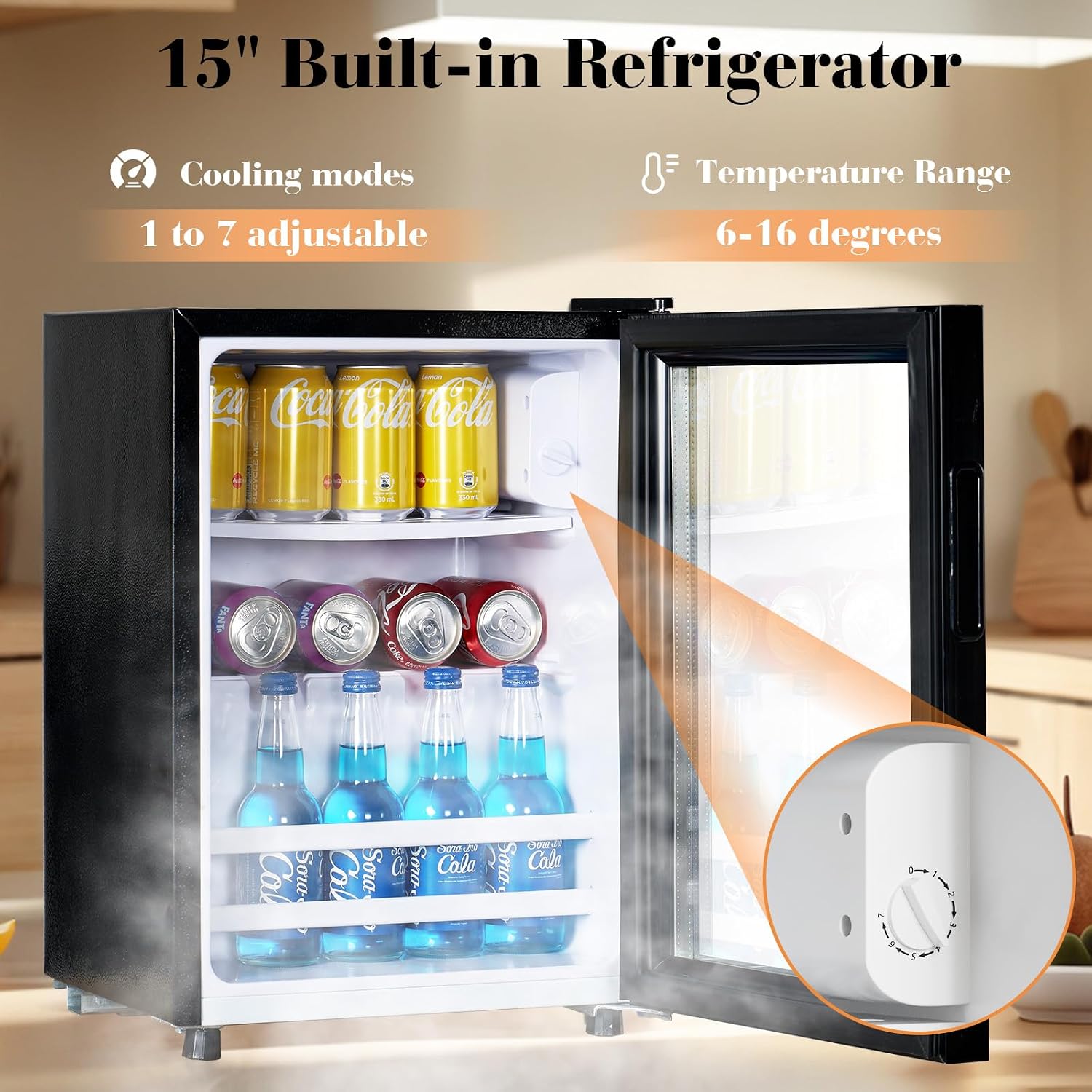 AMERLIFE 47' Farmhouse Coffee Bar Cabinet with 15' Refrigerator & Wine Rack & Glass Holder, Wine Cabinet with Storage Drawers & Open Shelves, Sideboard Buffet Cabinet for Dinging Room, Living Room