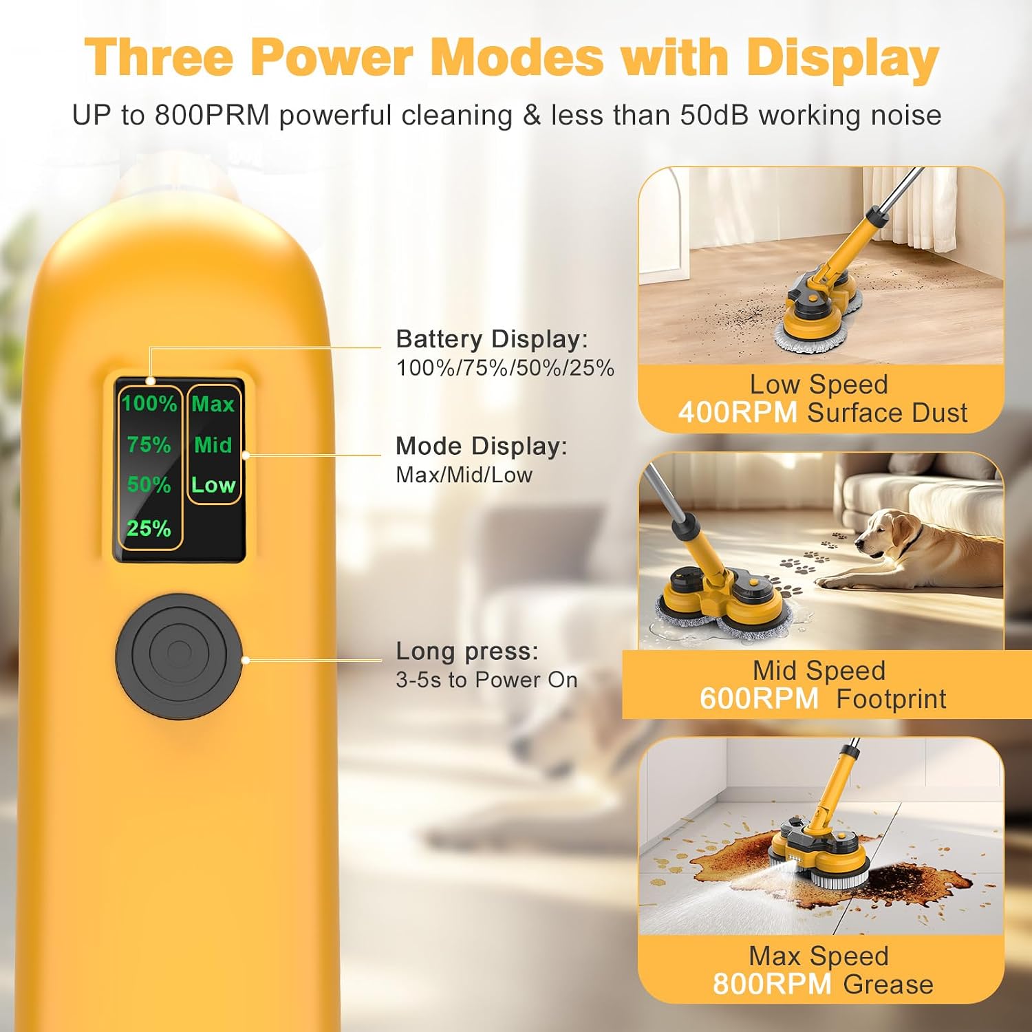 Cordless Electric Mop for Dewalt 20V Battery (NO Battery), 2 in 1 Spin Mop & Floor Scrubber Machine with LED Light & Water Spray, 800 RPM Electric Mops for Floor Cleaning, Hardwood,Tile