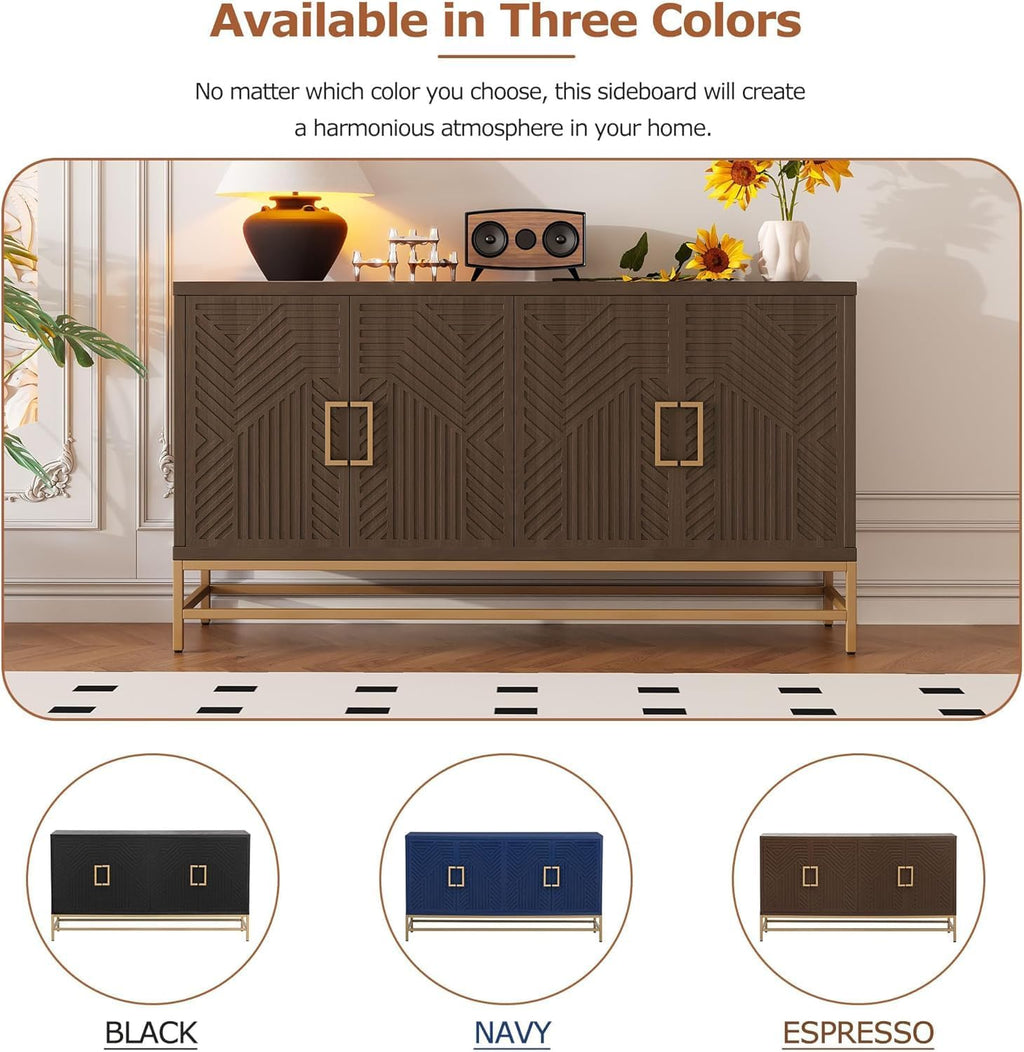 Virubi 60' Sideboard Buffet Cabinet with Storage, Doors and Gold Handles, Wood Modern Sideboard Accent Cabinet with Adjustable Shelves for Living Room, Hallway, Entryway (Espresso)