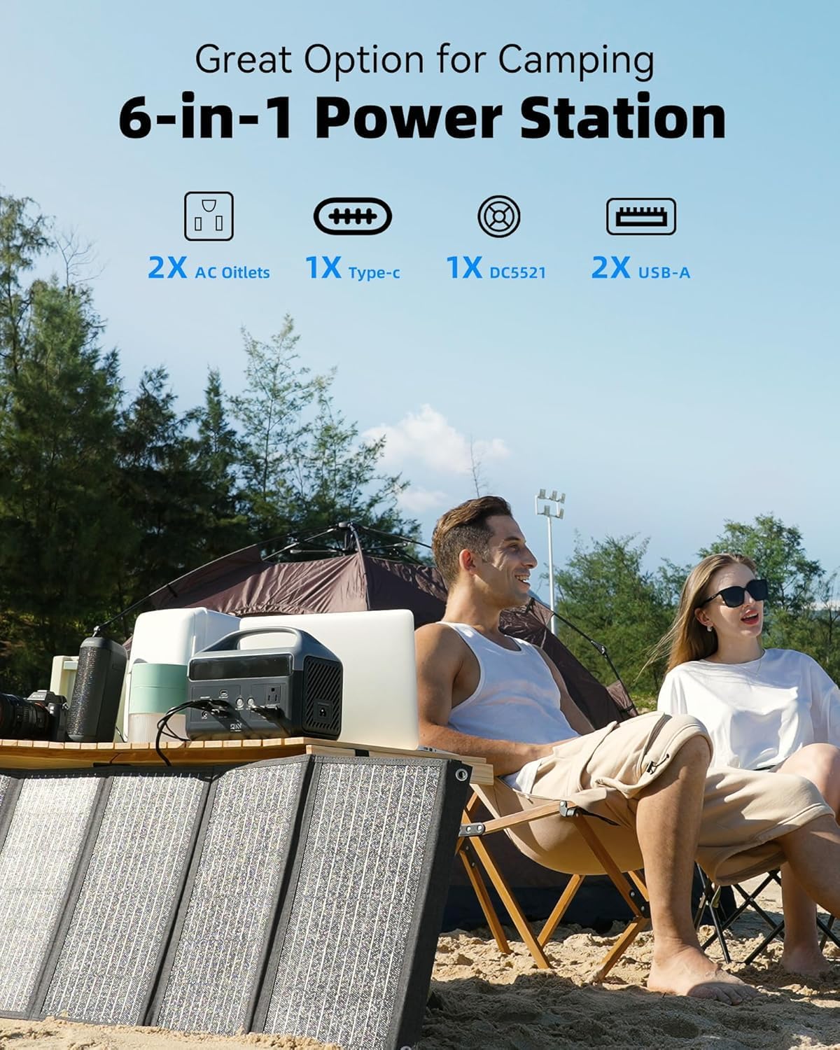 Portable Power Station with 40W Solar Panel, 60,000mAh LiFePO4 Battery 300W AC Outlets Power Station,2Hrs Fast Charging Power Bank for Home,Outdoor Camping RVs Emergencies