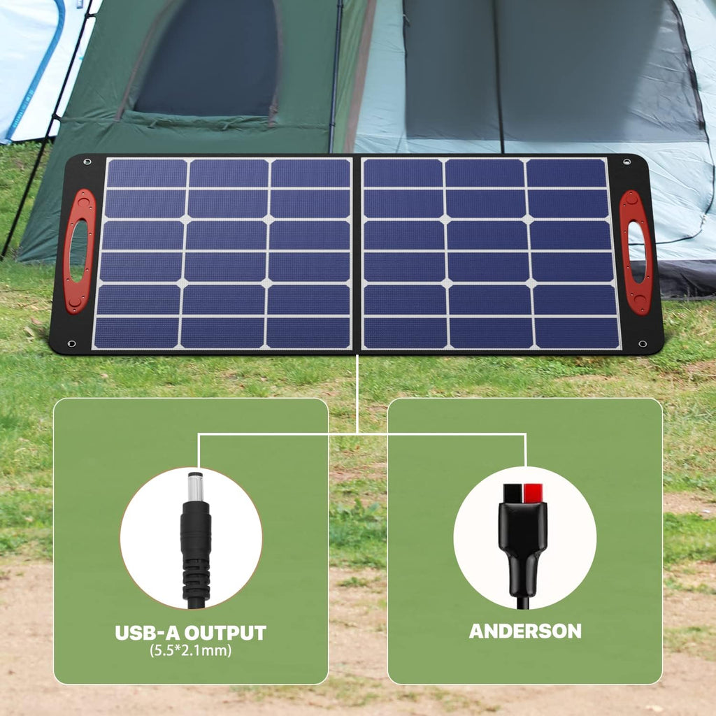 Magshion 100W Portable Folding Solar Panel Charger with USB Outputs for Family Camping Phones Tablets, High Efficiency Foldable Solar Panel for Battery Power Station Generator Black