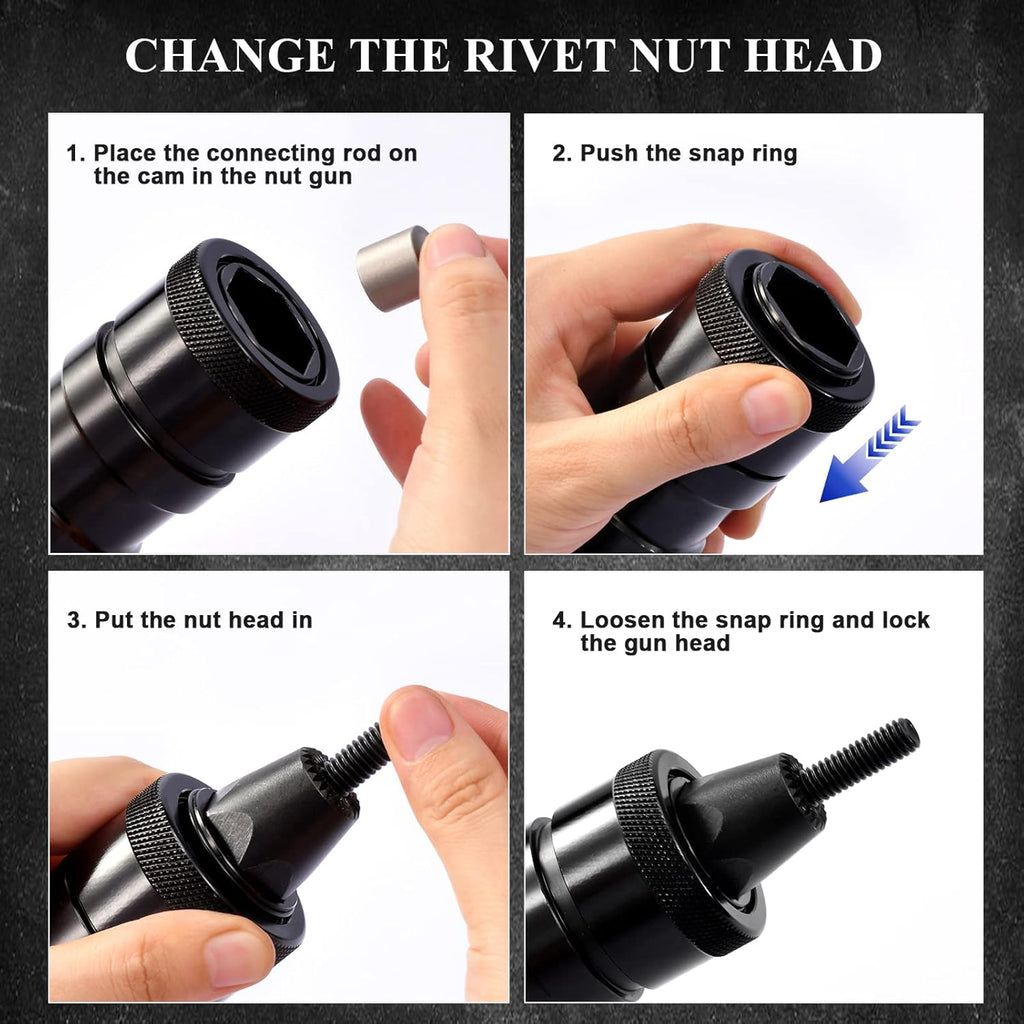 Pneumatic Rivet Nut Gun 8-32,10-24,1/4-20 with Replacement Mandrels, RPM 1500 Industrial Grade Pull Rivnut Gun MODEI:LM08 Button Switch