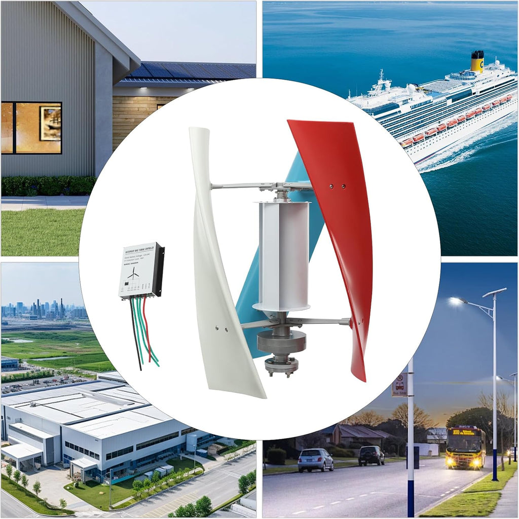 Wind Turbine Generator Kit, 100W 12V Vertical Axis Wind Turbine Generator with Controller & Wind-Assisted Wheel, 3 Blades Wind Power Generator Permanent Magnet Generator for Boats,Home,RV,Streetlight