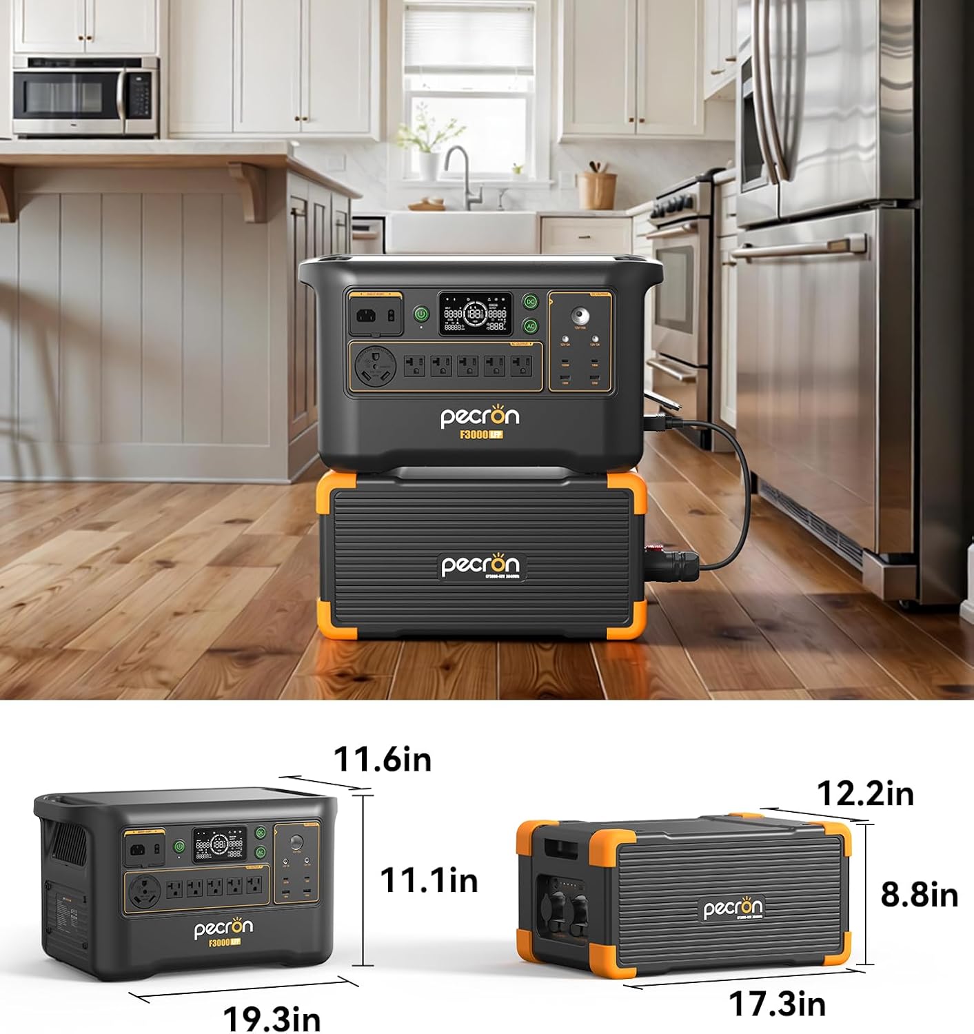 PECRON Portable Power Station F3000LFP with 3840Wh Extra Battery, 200W Solar Panel*3, 3072Wh Solar Camping Generator, 3600W Solar Generator for RV, Home Use, CPAP